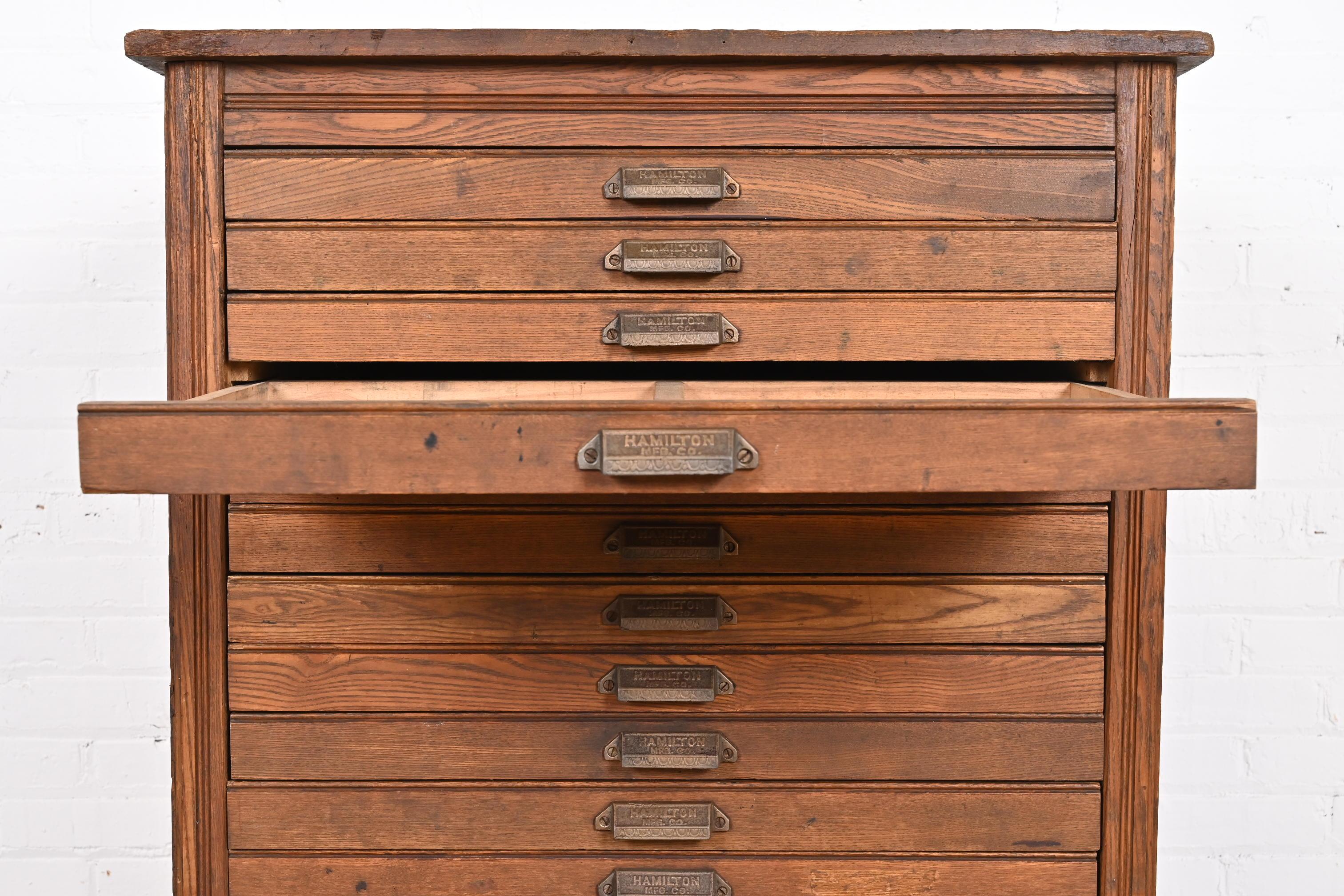 Antique Oak 16-Drawer Blueprint Flat File Cabinet by Hamilton, Circa 1900 4