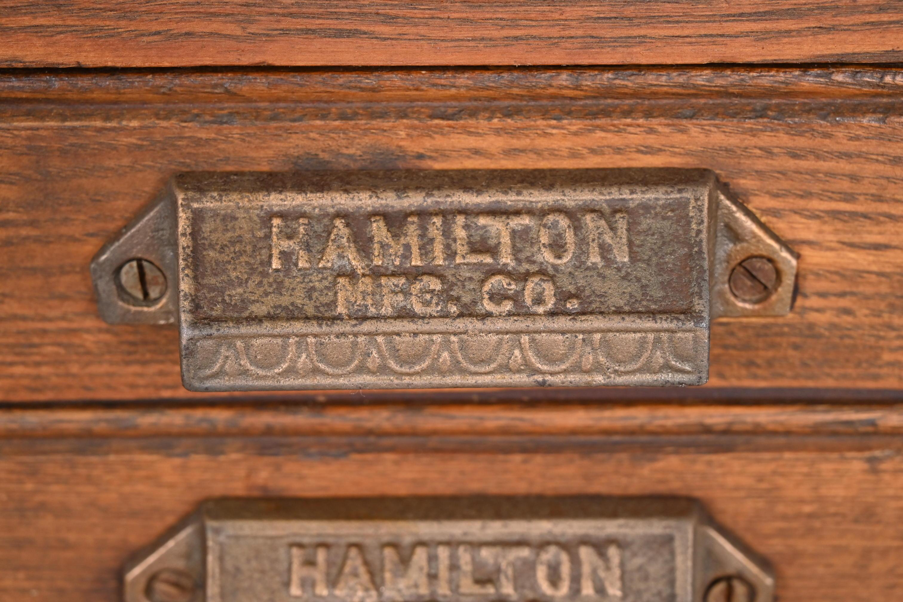Antique Oak 16-Drawer Blueprint Flat File Cabinet by Hamilton, Circa 1900 6
