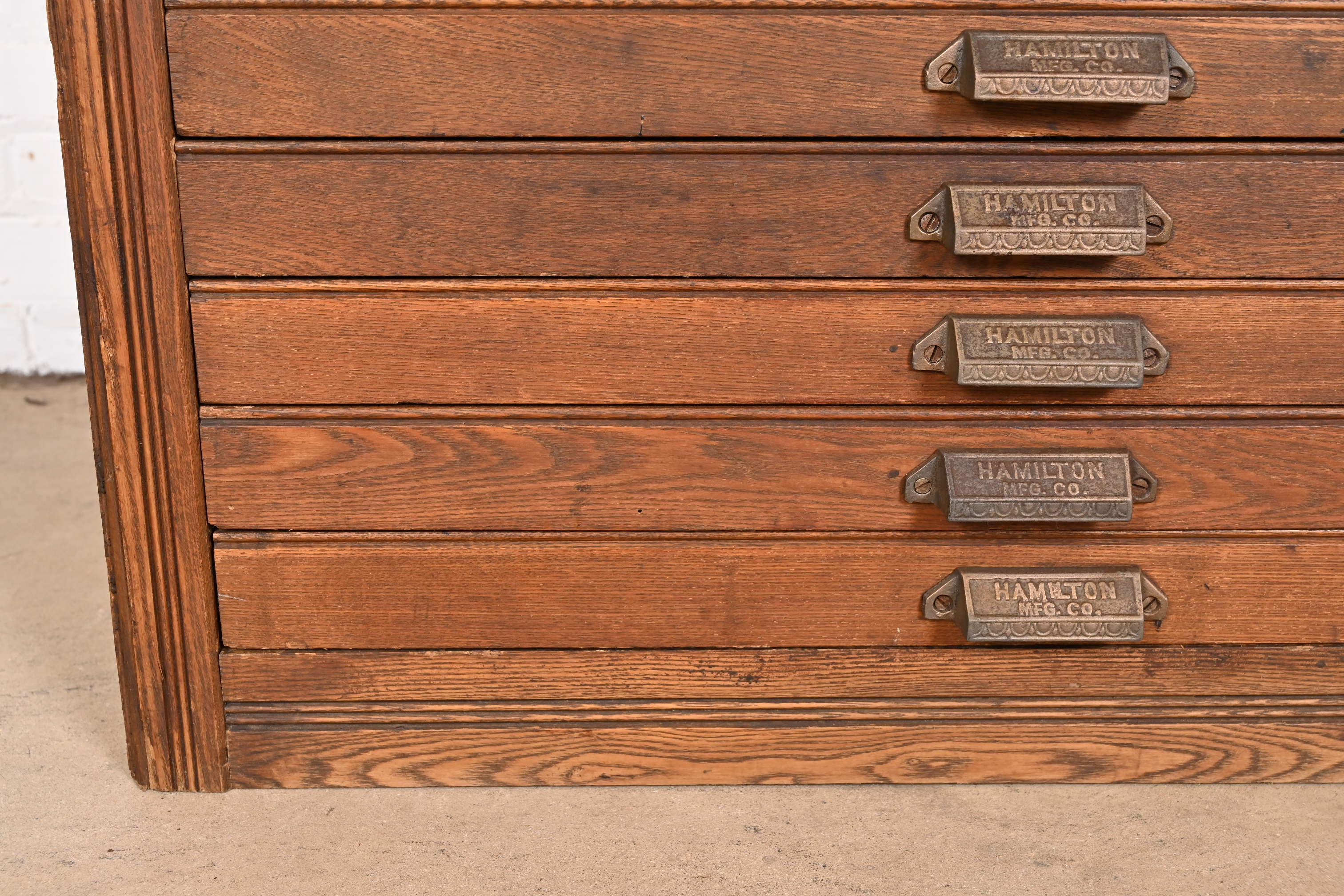 Antique Oak 16-Drawer Blueprint Flat File Cabinet by Hamilton, Circa 1900 7
