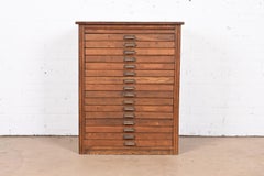 Antique Oak 16-Drawer Blueprint Flat File Cabinet by Hamilton, Circa 1900