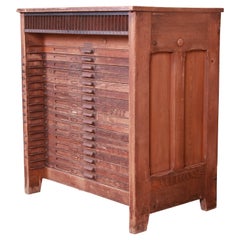 Antique Oak 17-Drawer Printer's Cabinet or Flat File by Hamilton, circa 1900