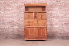 Antique Oak 18-Drawer Card Catalog File Cabinet with Barrister Bookcase, 1920s