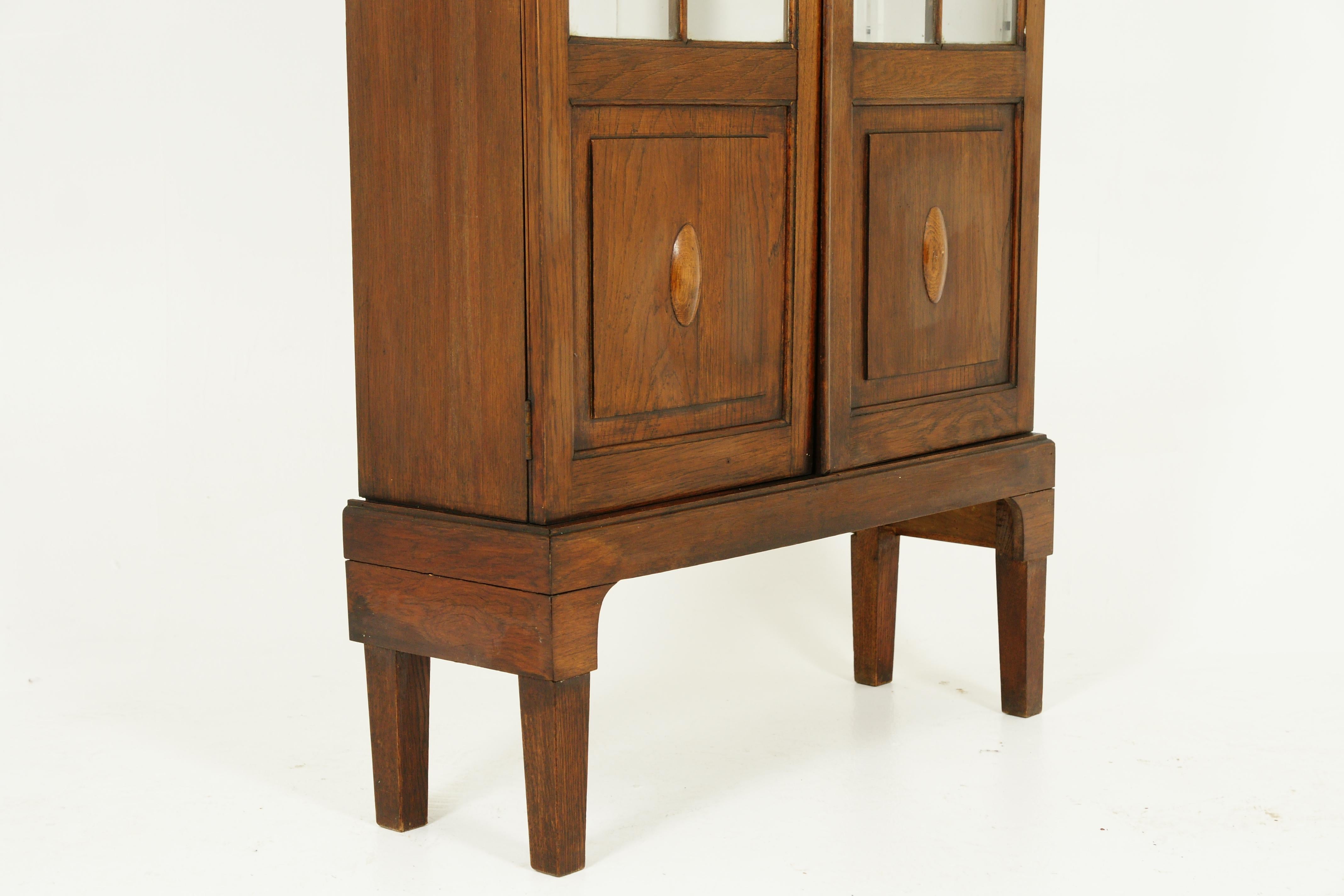 Early 20th Century Antique Oak 2 Door Bookcase, Display Cabinet, Scotland 1920, B2338