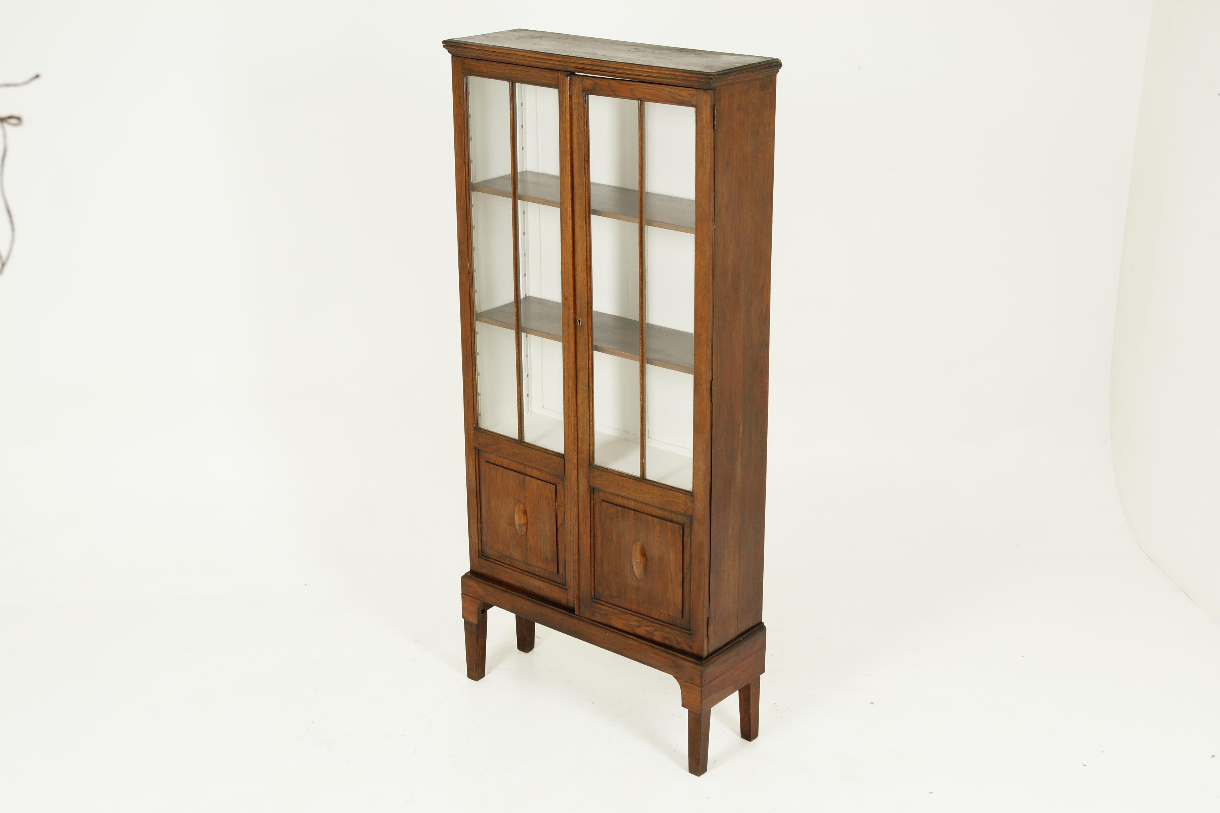 Antique Oak 2 Door Bookcase, Display Cabinet, Scotland 1920, B2338 2