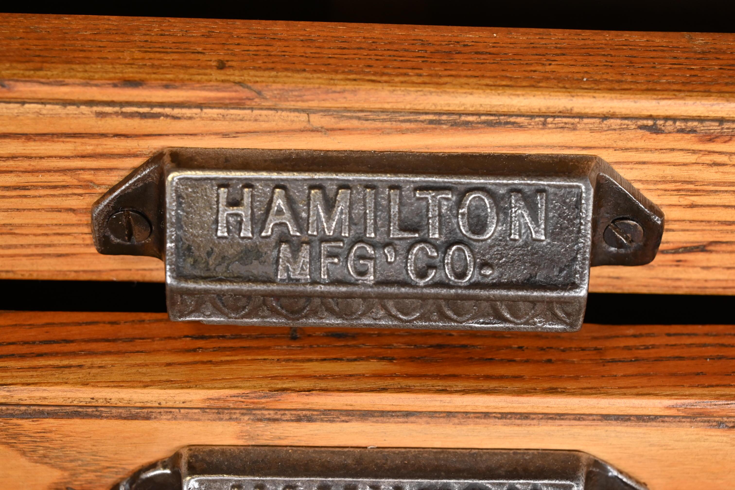 Antique Oak 20-Drawer Architect's Blueprint Flat File Cabinet by Hamilton 2