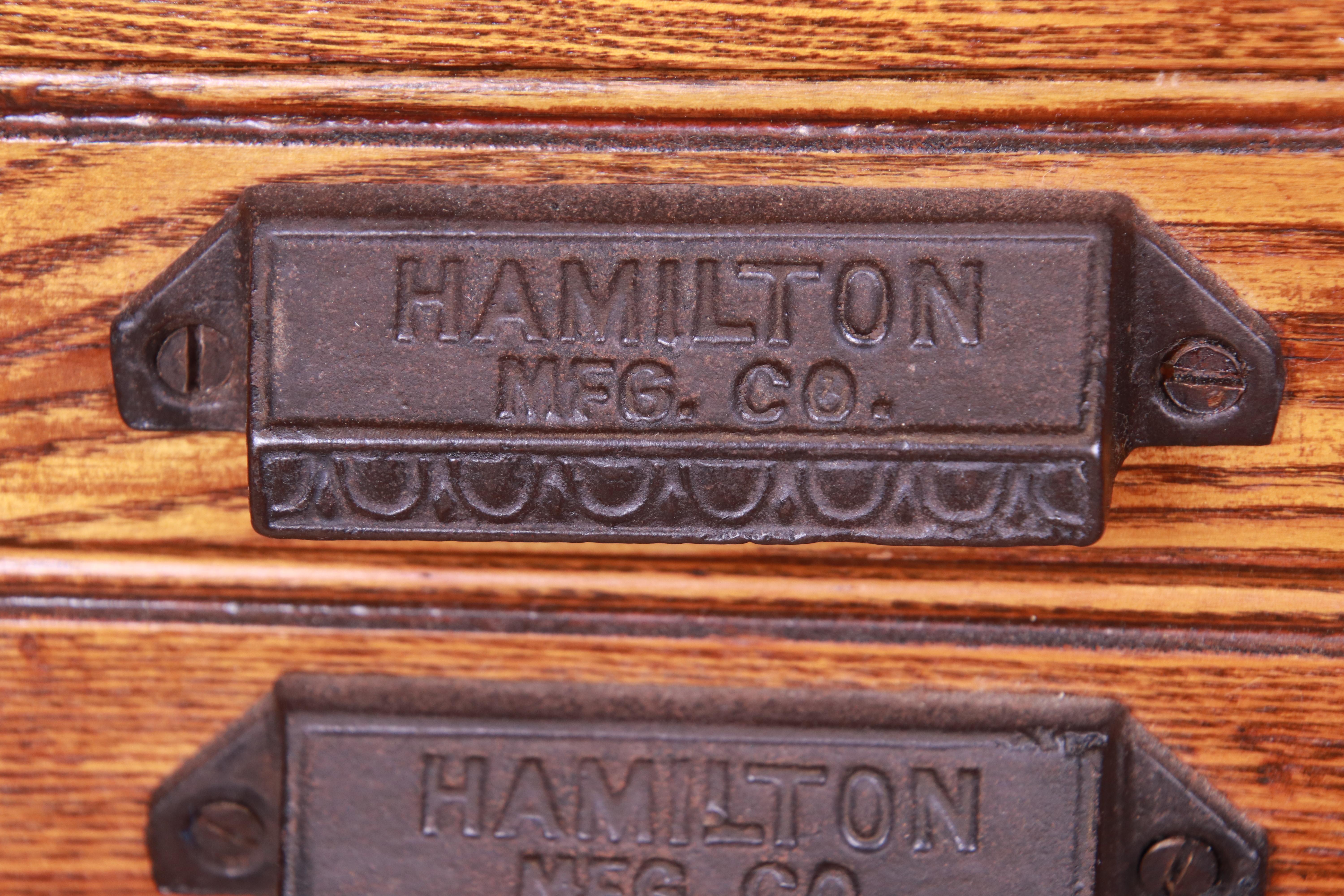 Antique Oak 20-Drawer Blueprint Flat File Cabinet by Hamilton, Circa 1900 1