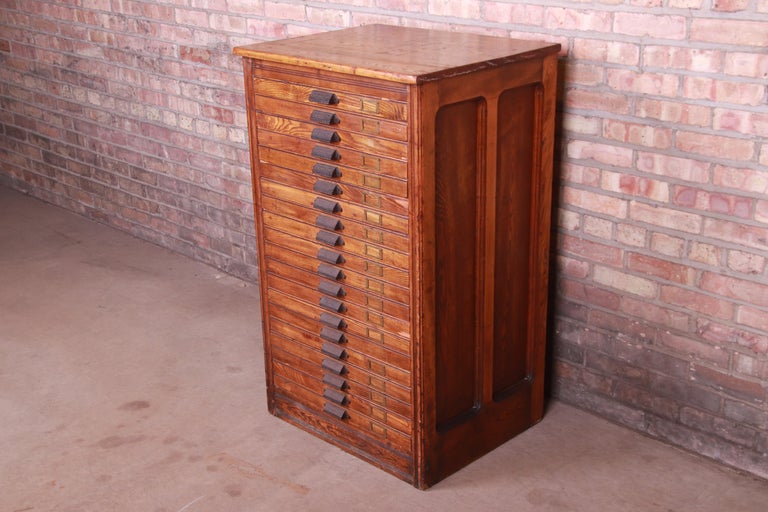 Vintage Flat File Cabinet, Oak, 20 Drawer, Railroad History 