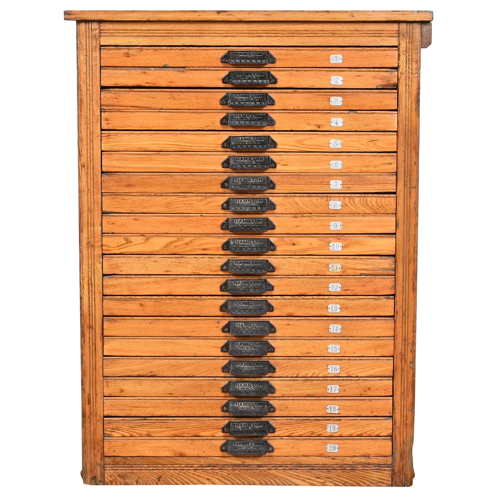 Antique Oak 20-Drawer Blueprint Flat File Cabinet by Hamilton, circa 1900