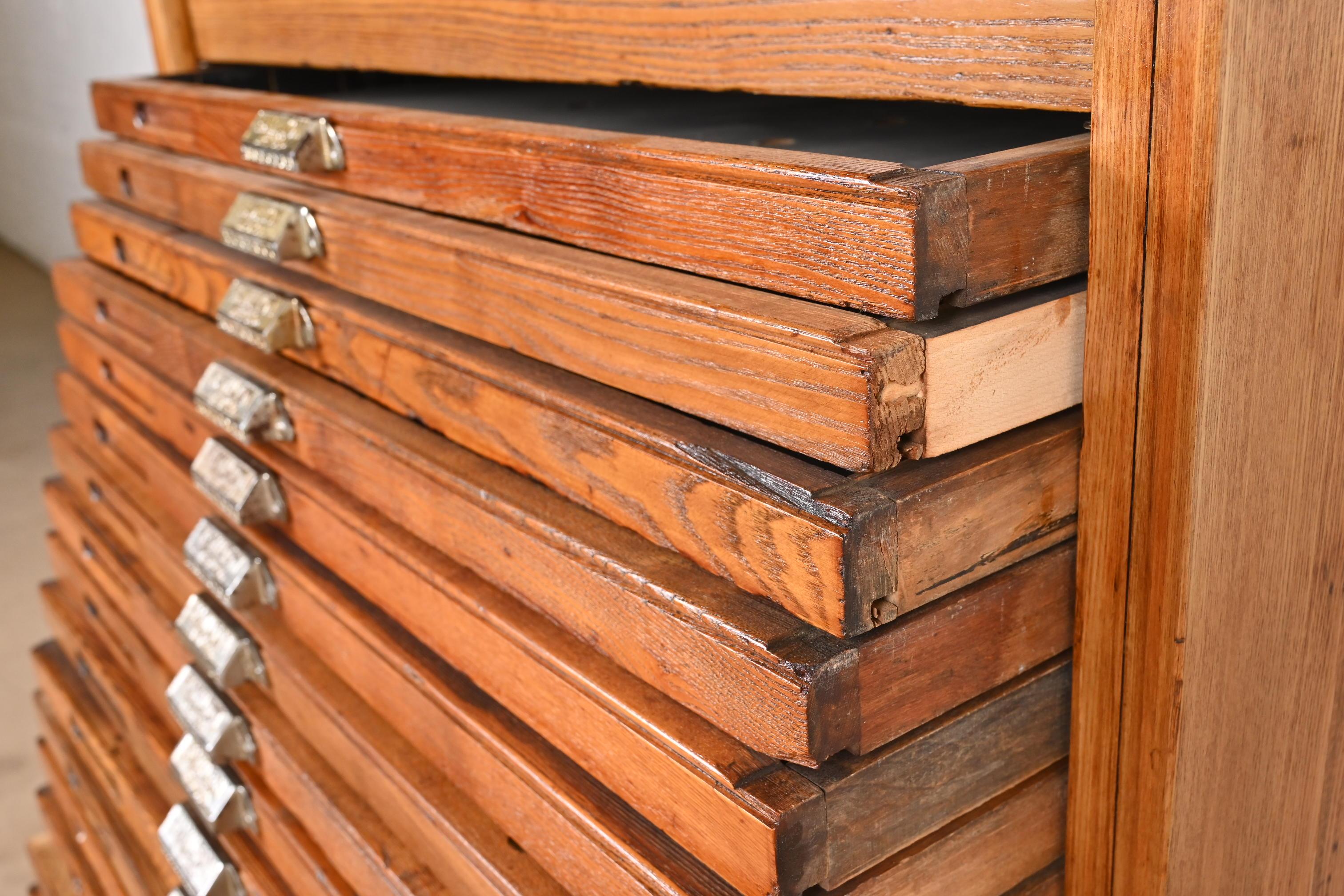 American Antique Oak 24-Drawer Architect's Blueprint Flat File Cabinet by Hamilton