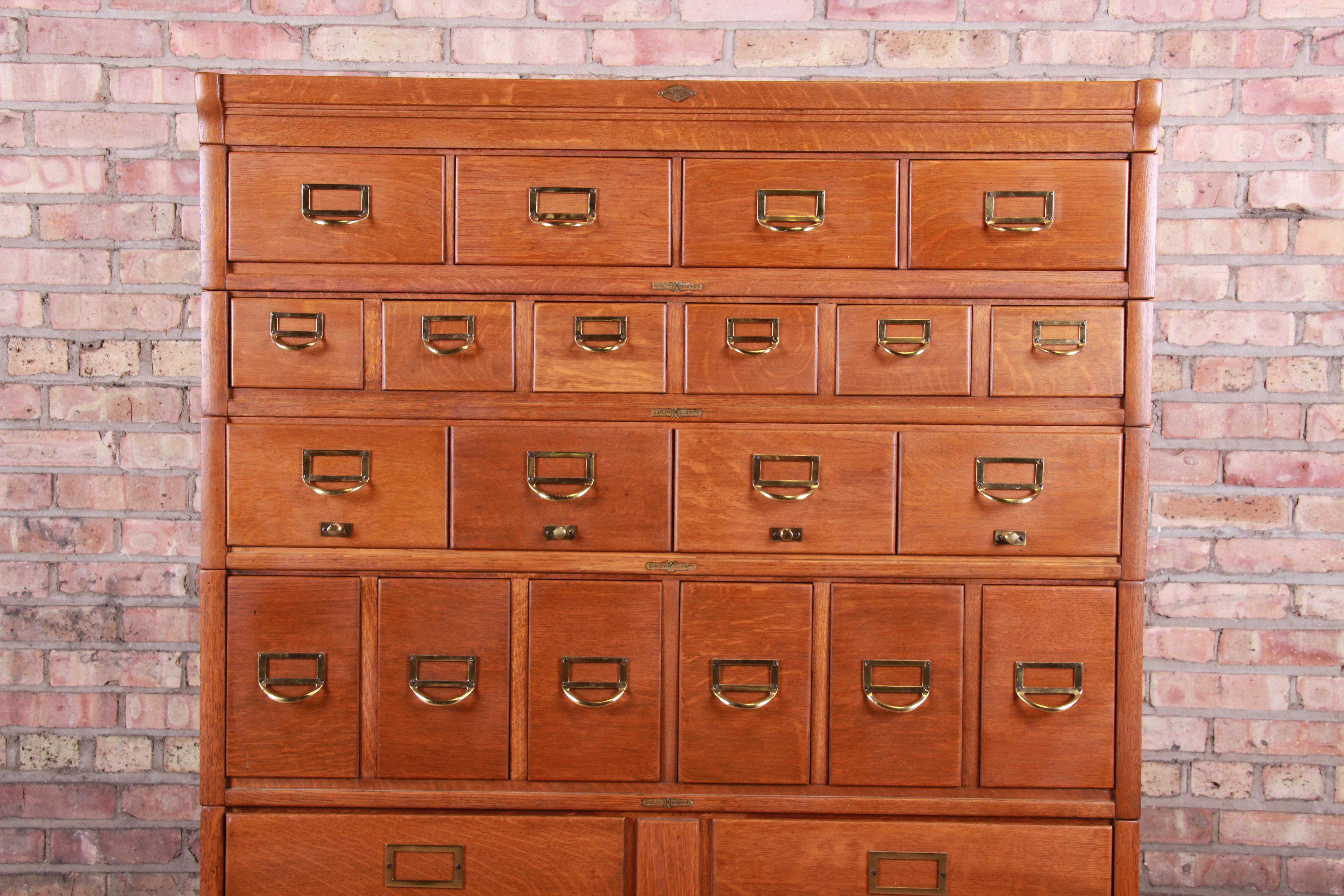 Antique Oak 24-Drawer Card Catalog File Cabinet, circa 1920s 5