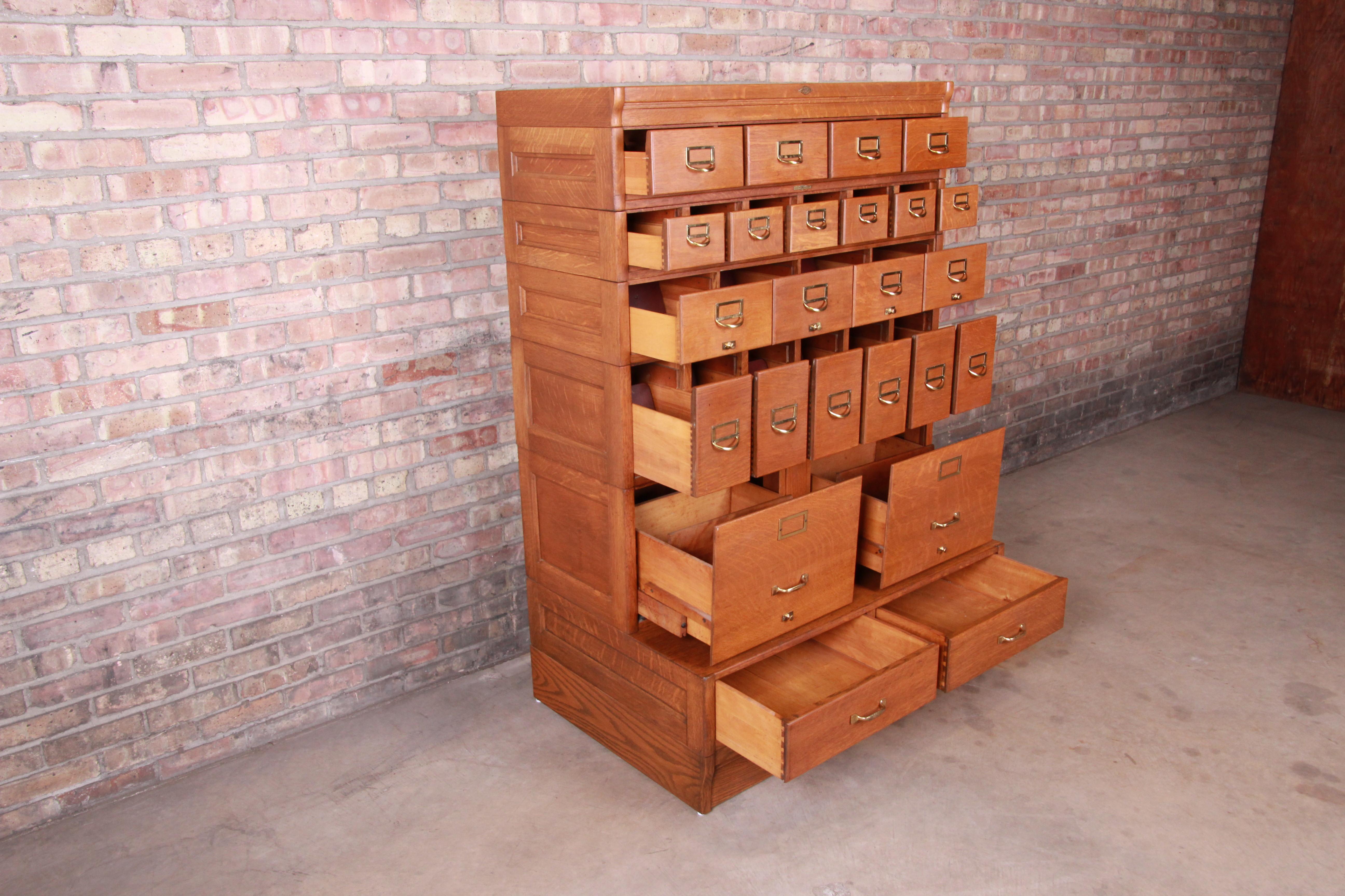Antique Oak 24-Drawer Card Catalog File Cabinet, circa 1920s In Good Condition In South Bend, IN