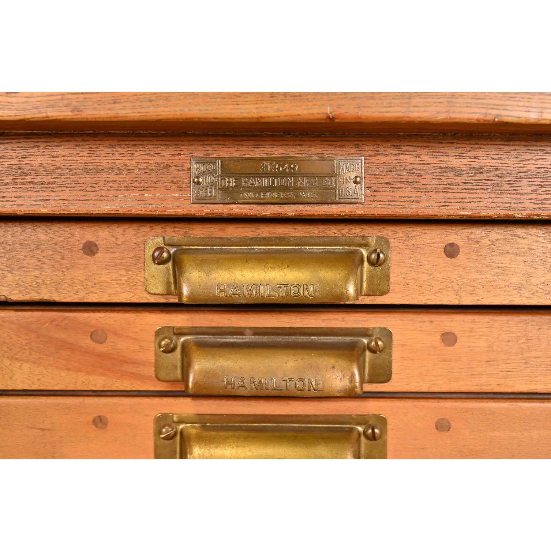 Antique Oak 25-Drawer Architect's Blueprint Flat File Cabinet by Hamilton, 1900 2