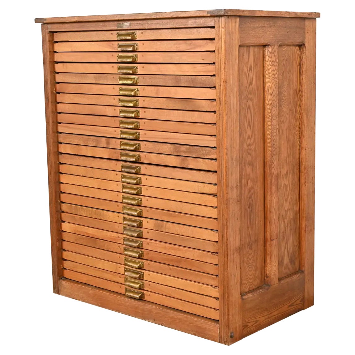 Antique Oak 25-Drawer Architect's Blueprint Flat File Cabinet by Hamilton, 1900