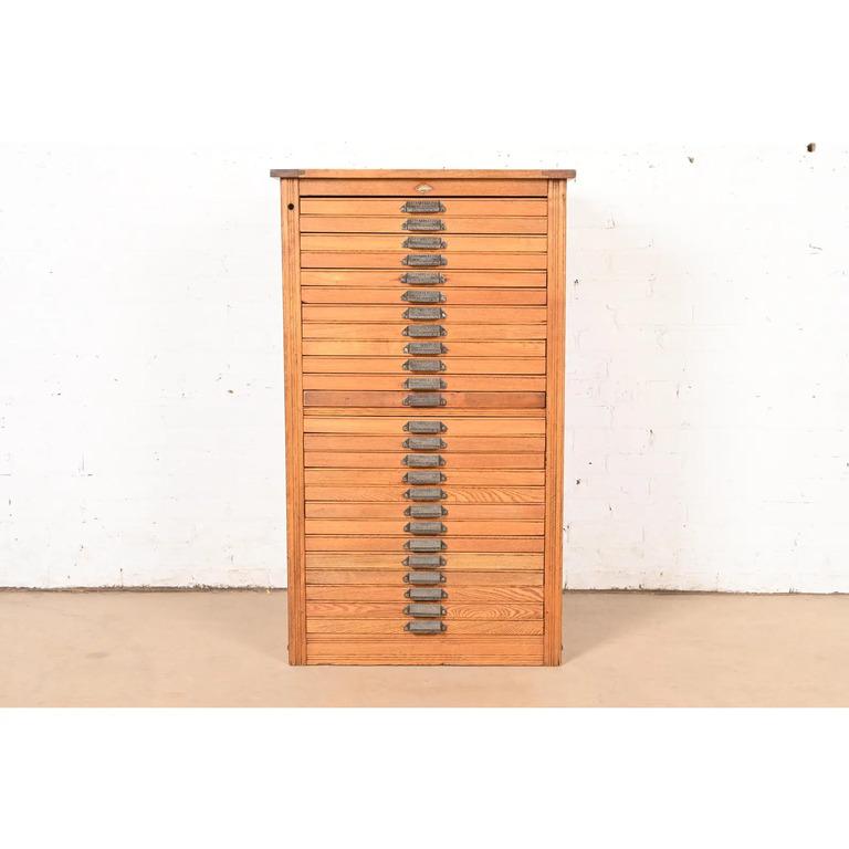 Arts and Crafts Antique Oak 25-Drawer Architect's Blueprint Flat File Cabinet by Hamilton For Sale
