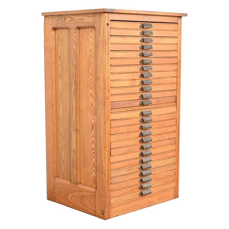 Antique Oak 25-Drawer Architect's Blueprint Flat File Cabinet by Hamilton For Sale