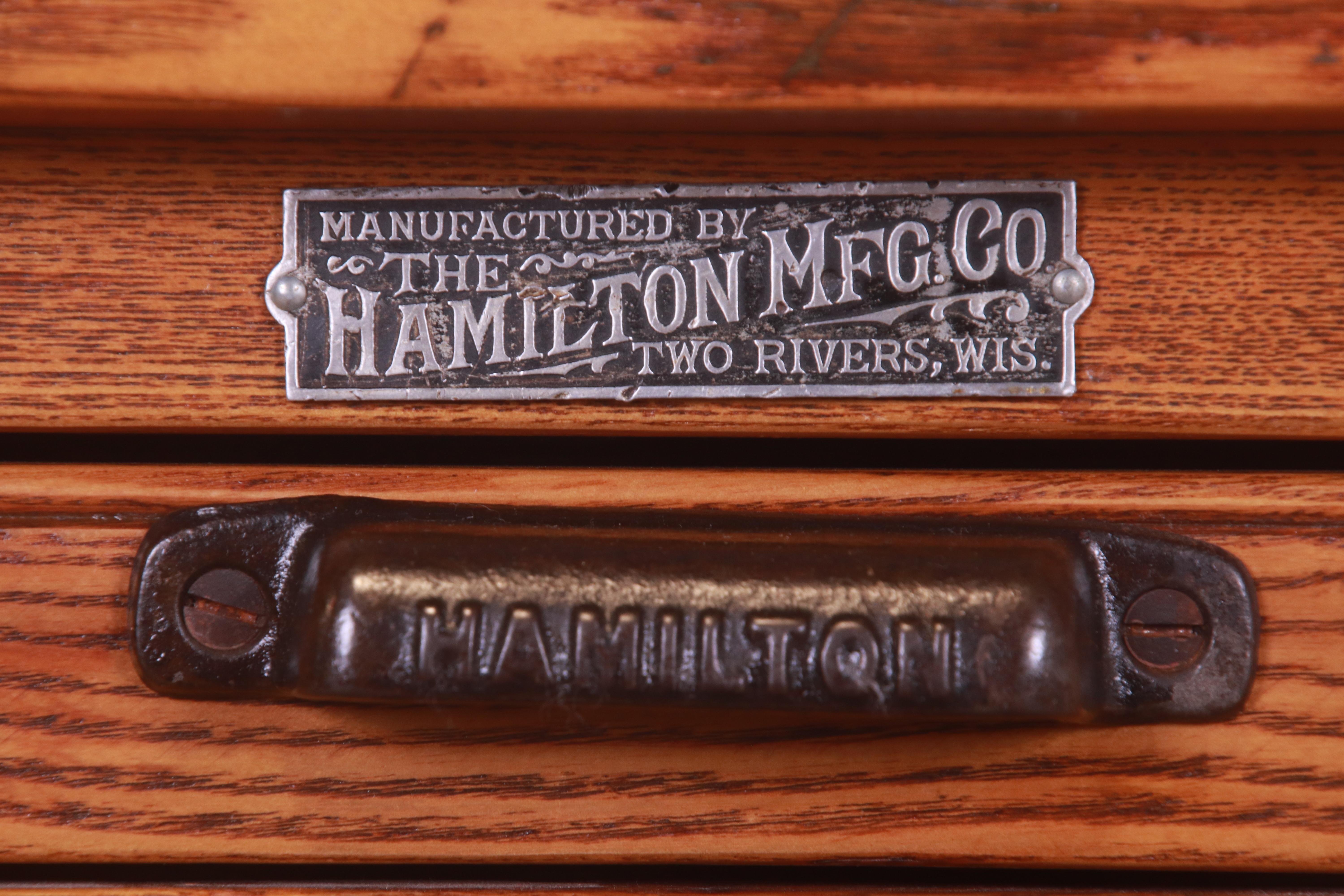 Antique Oak 25-Drawer Blueprint Flat File Cabinet by Hamilton, circa 1900 4