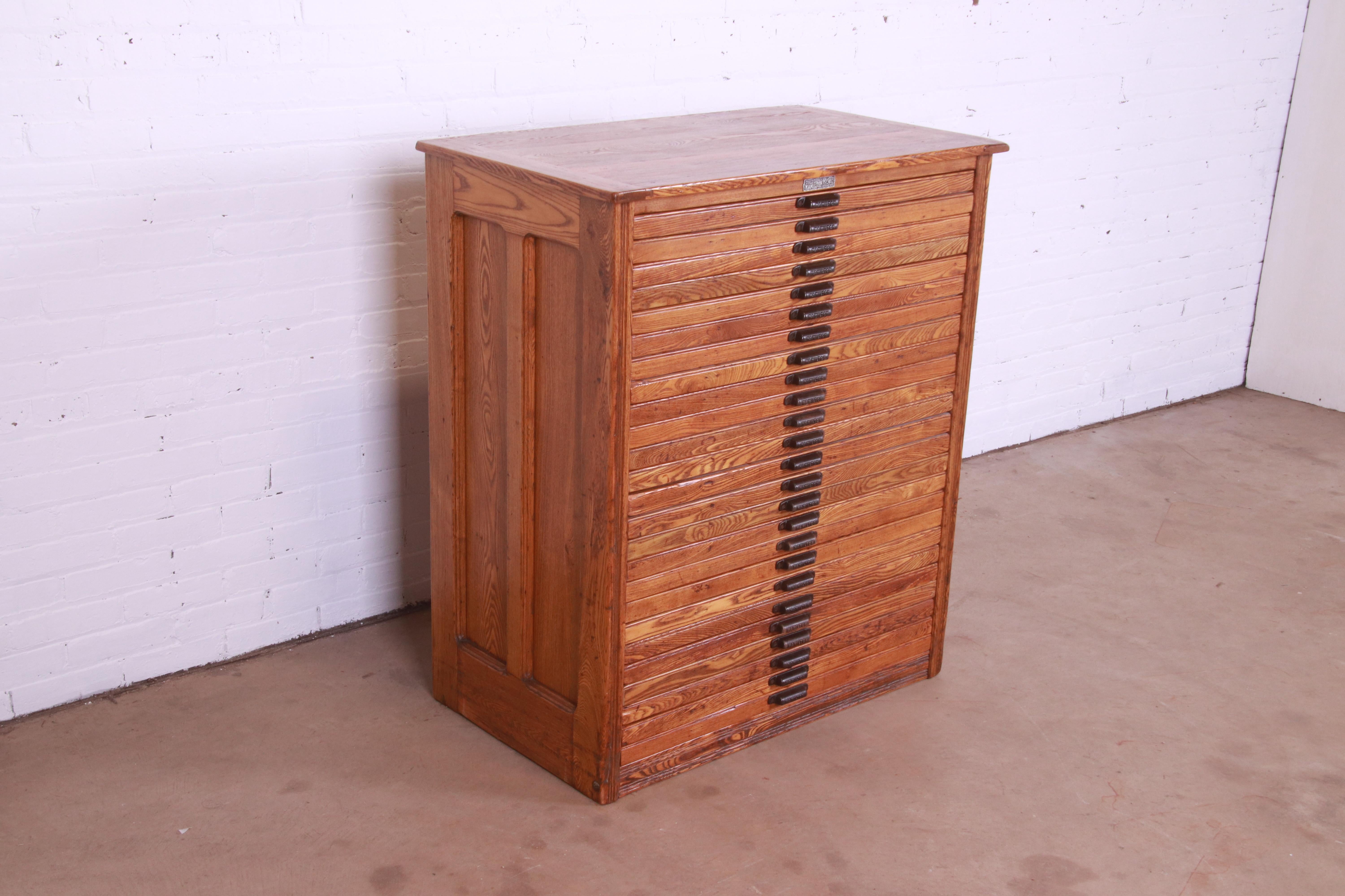 Arts and Crafts Antique Oak 25-Drawer Blueprint Flat File Cabinet by Hamilton, circa 1900
