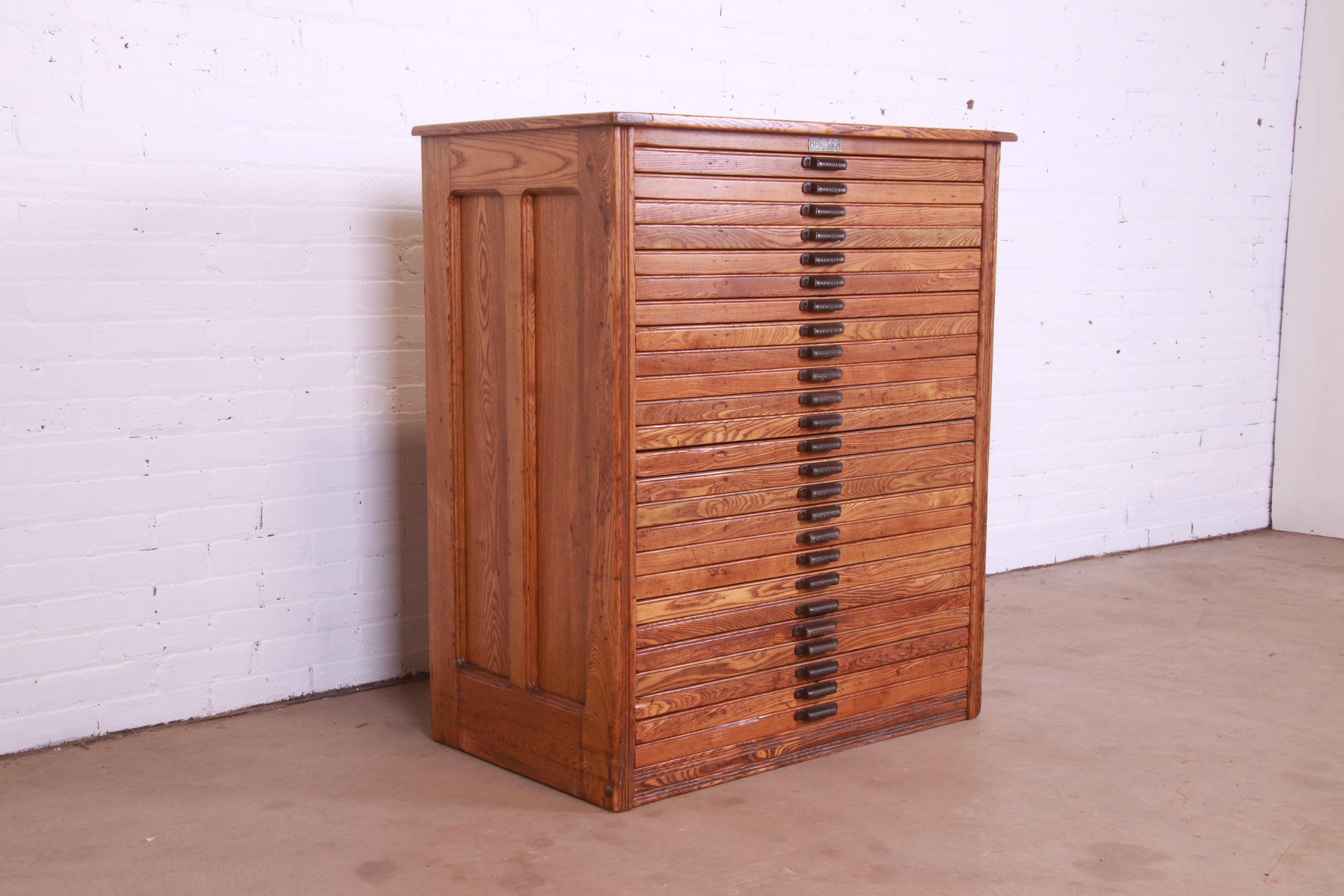 American Antique Oak 25-Drawer Blueprint Flat File Cabinet by Hamilton, circa 1900
