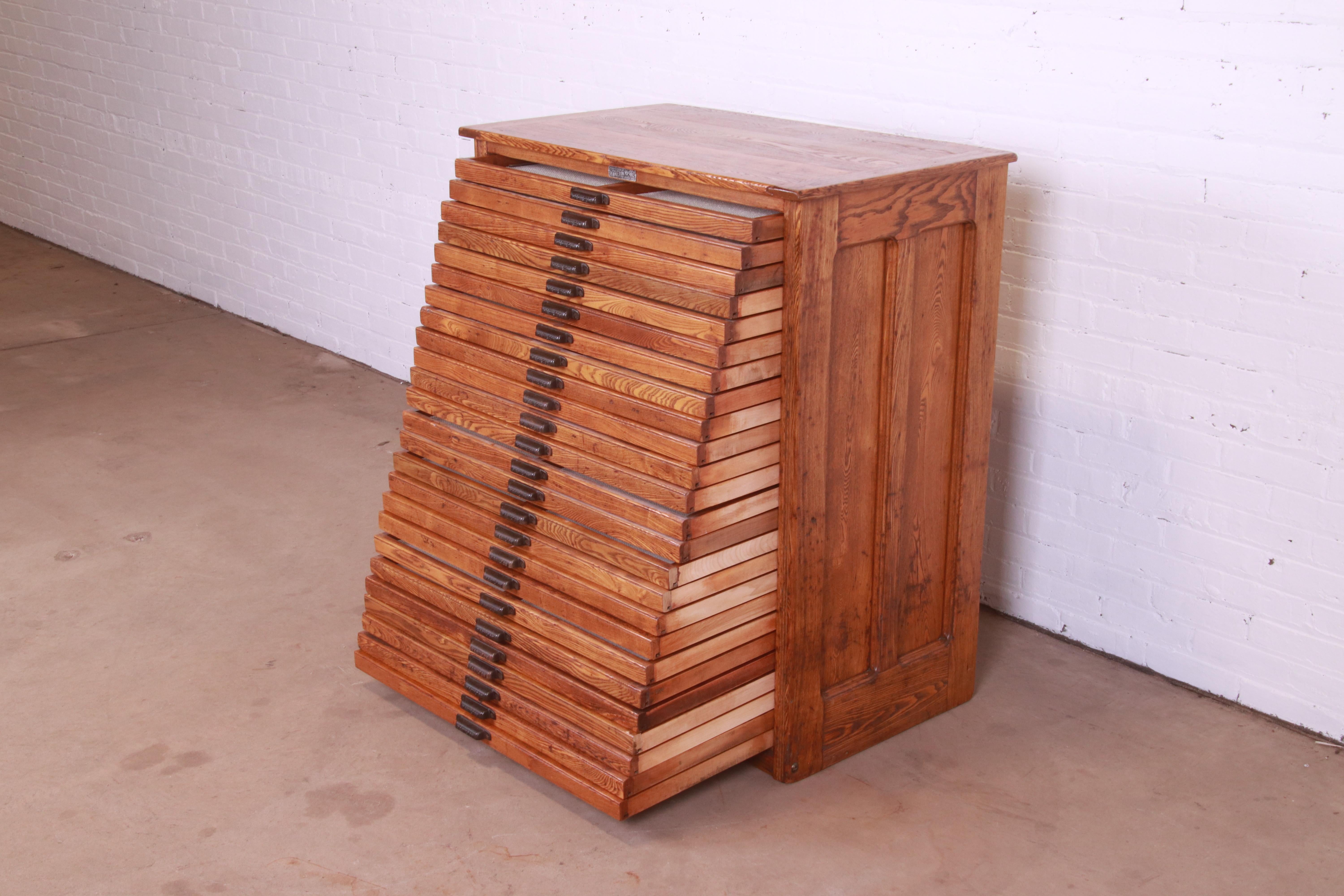 20th Century Antique Oak 25-Drawer Blueprint Flat File Cabinet by Hamilton, circa 1900