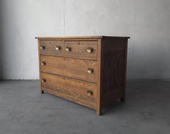 Antique Oak 4 Drawer Dresser Chest with Brass Pulls