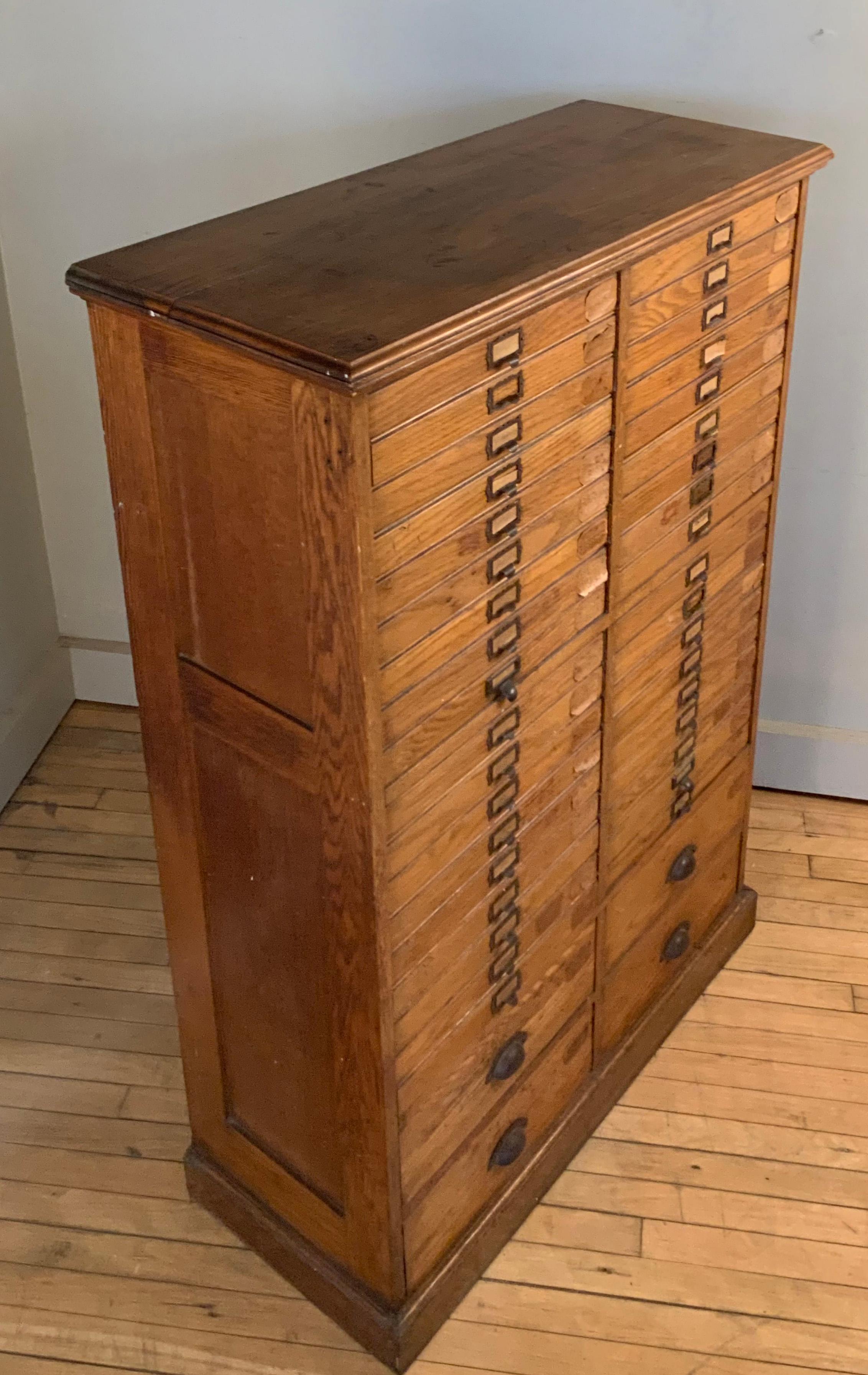 American Antique Oak 40 Drawer Printers Flat File Cabinet