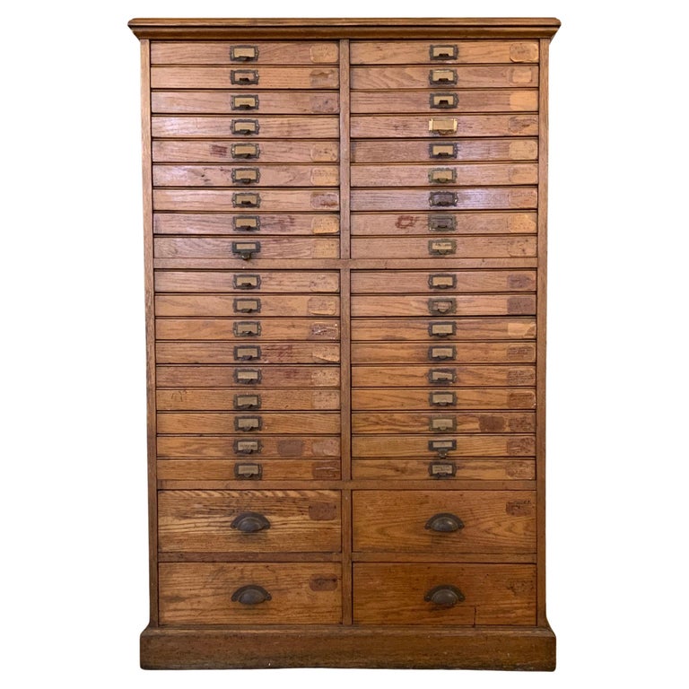 Antique Oak 40 Drawer Printers Flat File For Sale at 1stDibs