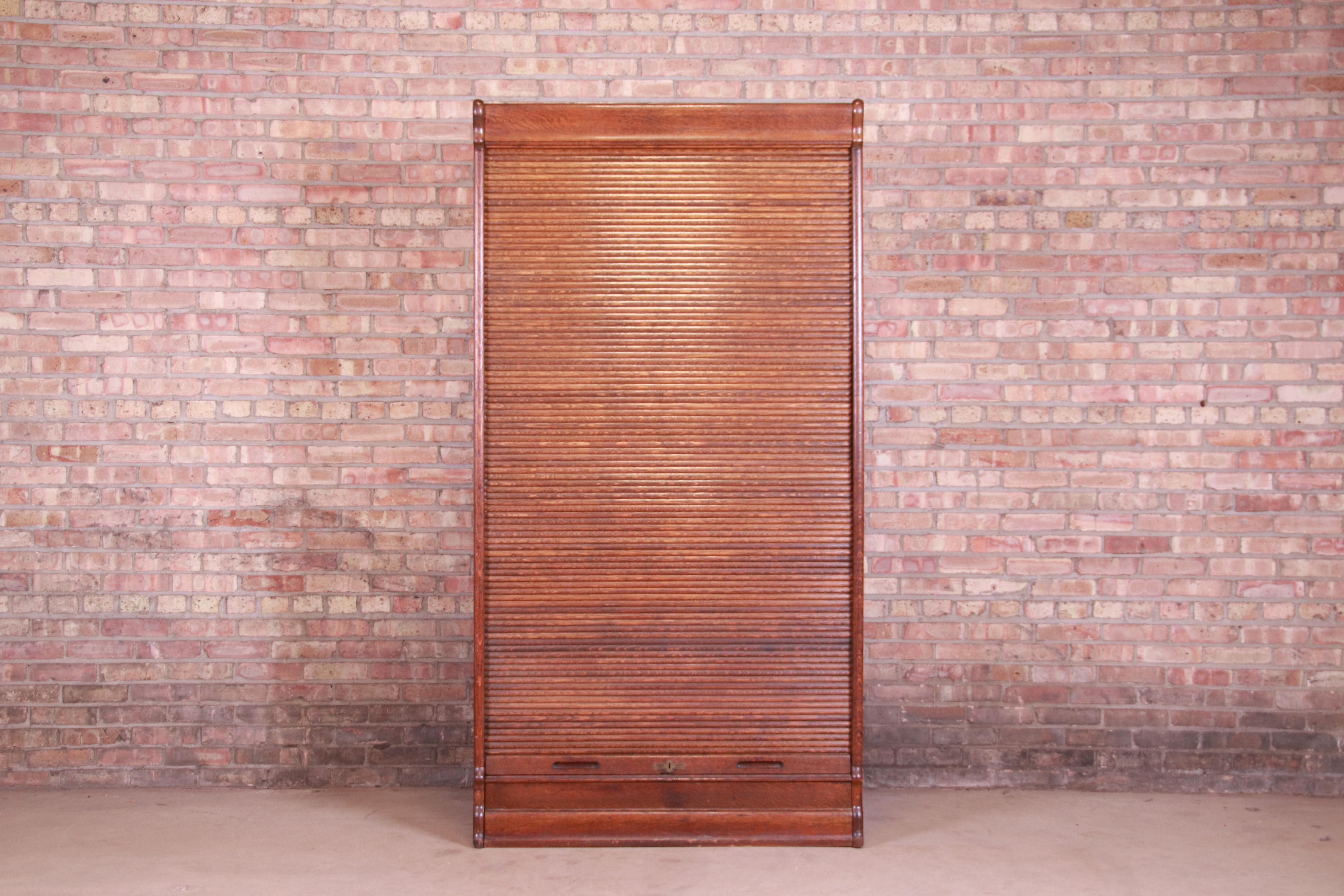Antique Oak 45-Drawer Cabinet with Roll Down Tambour Door, circa 1900 3