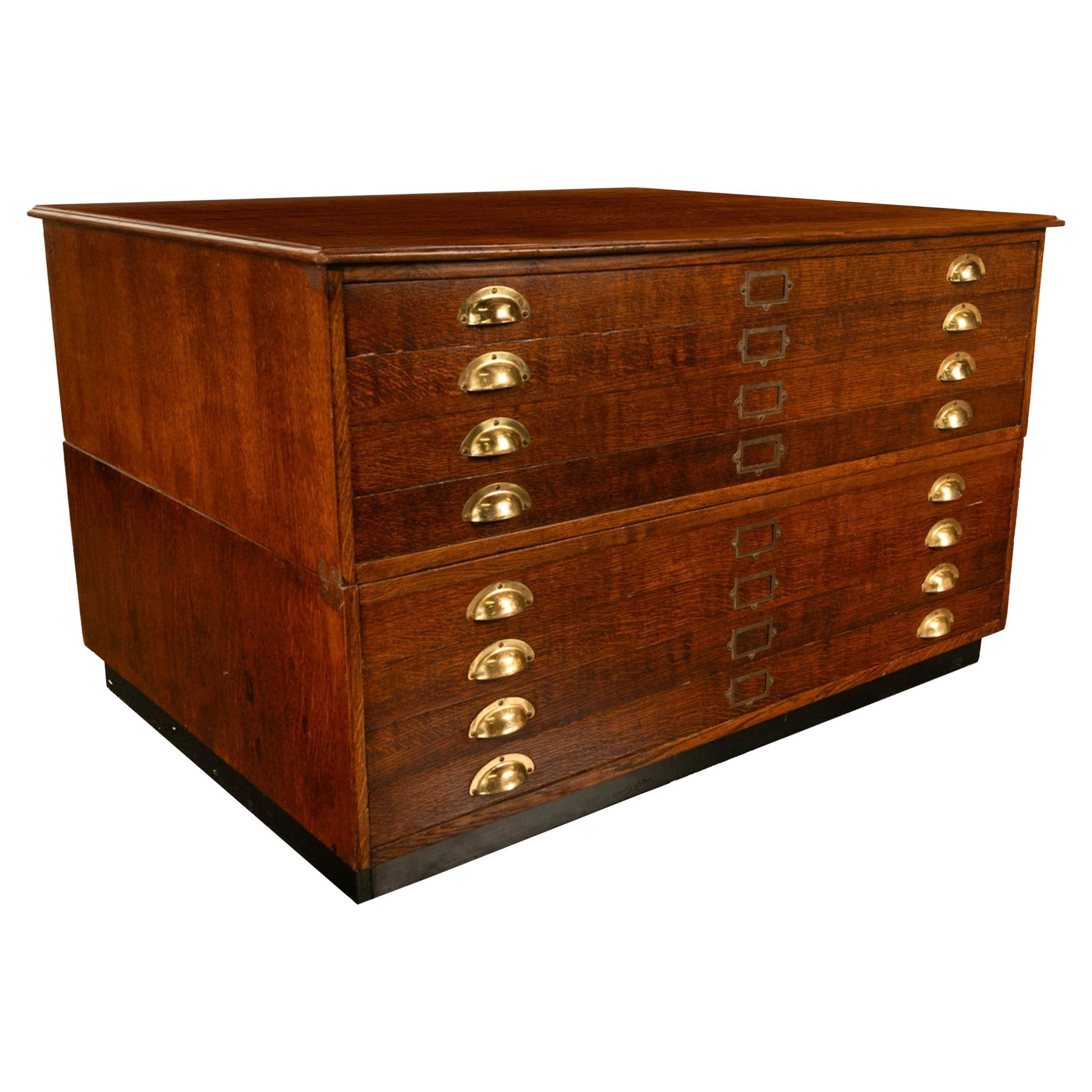 Antique Oak 8 Drawer Filing Print Architect's Blueprint Cabinet Flat File 1900