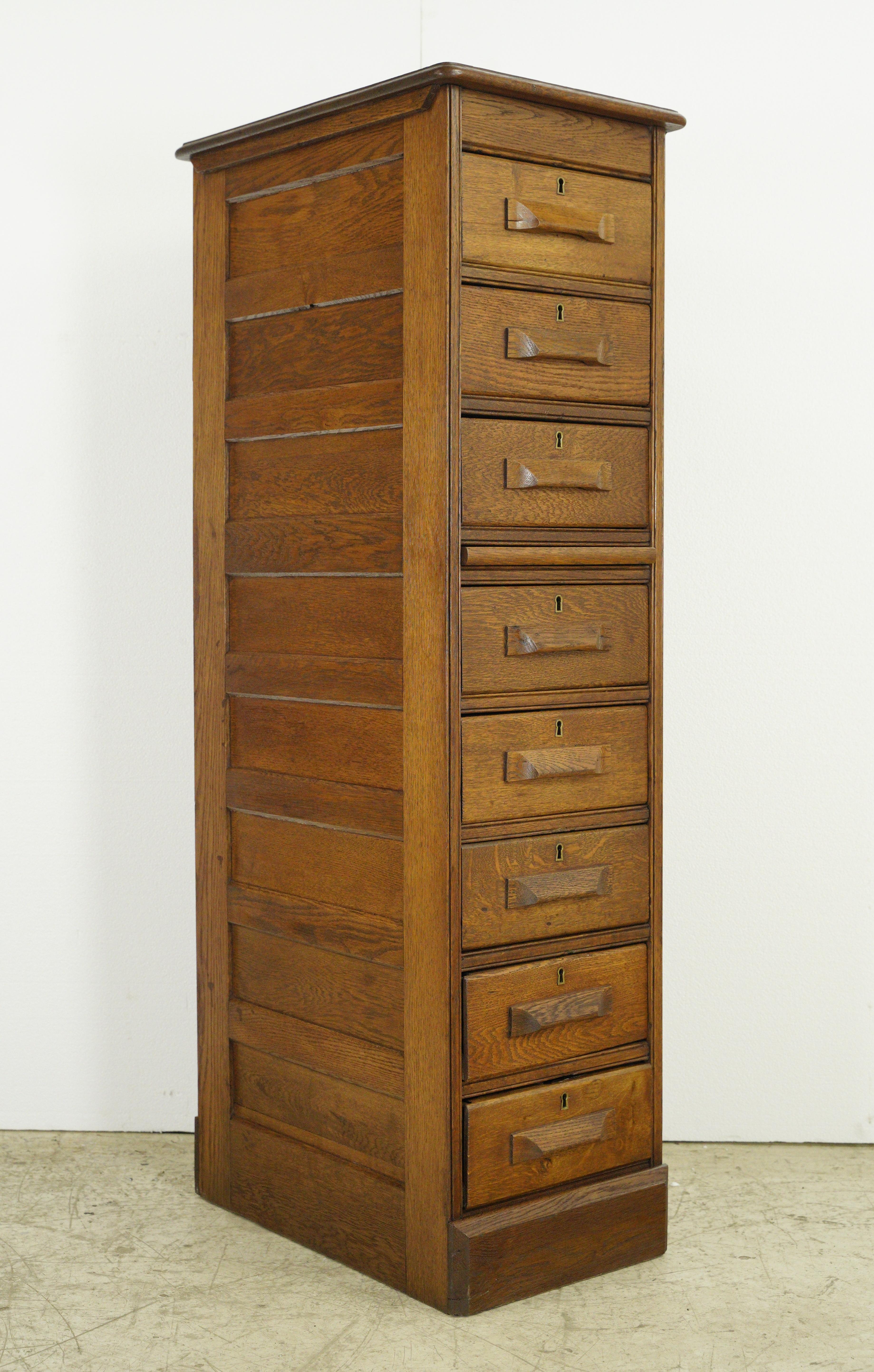 20th Century Antique Oak 8 Drawer Office File Cabinet w Pull Out Top For Sale