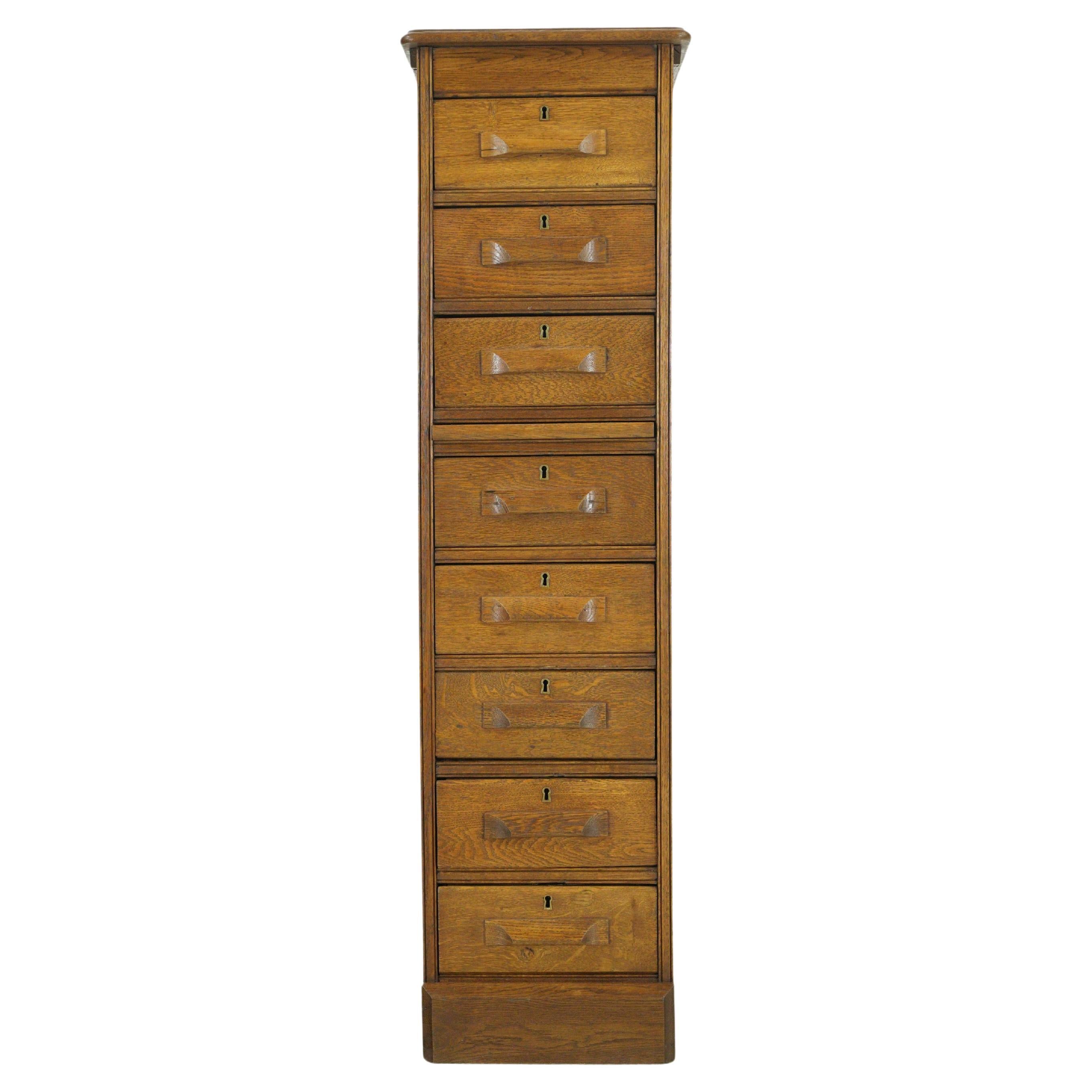 Antique Oak 8 Drawer Office File Cabinet w Pull Out Top For Sale