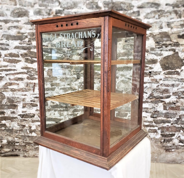 Antique Oak A and L Strachan's Bread Bakery Store Advertising Display  Cabinet For Sale at 1stDibs | antique bakery display case, vintage bakery display  case for sale