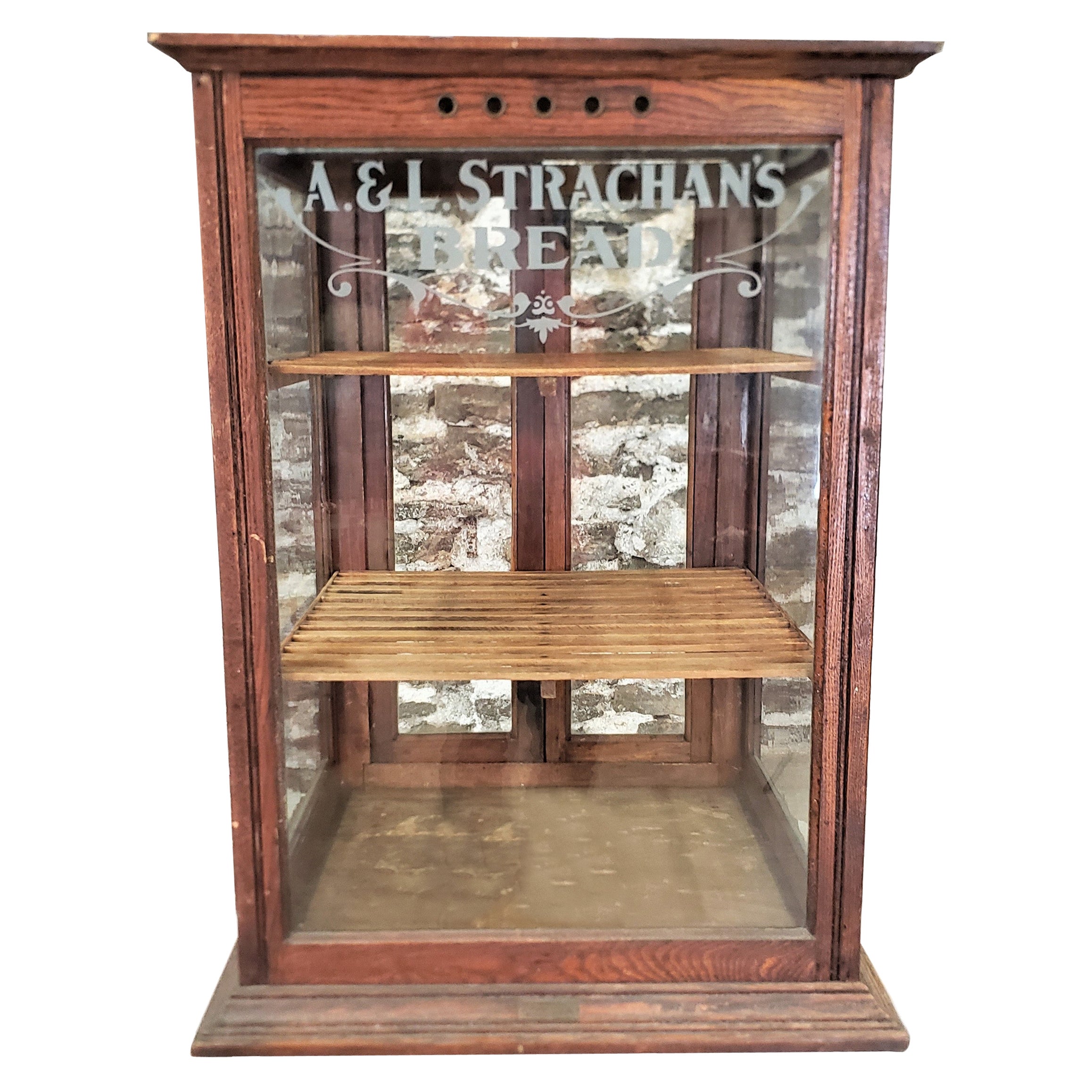 Antique Oak A & L Strachan's Bread Bakery Store Advertising Display Cabinet