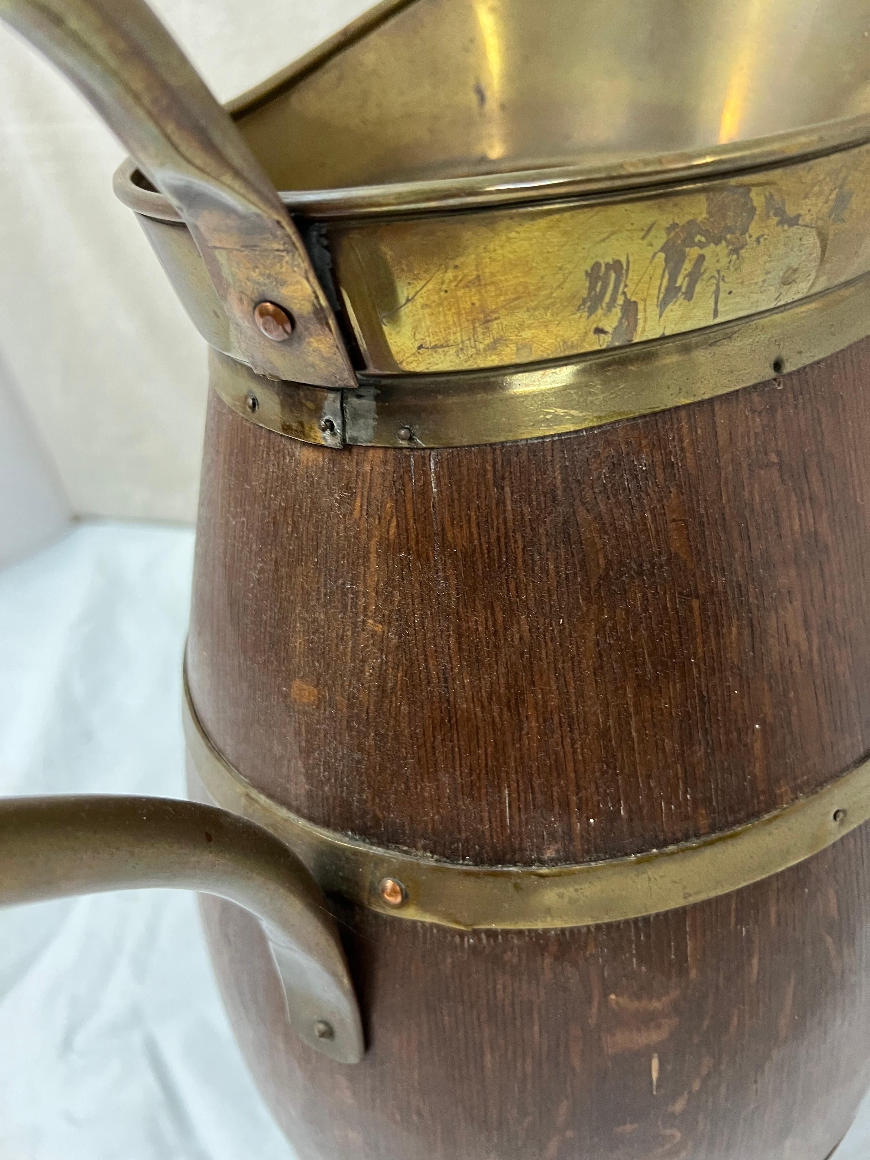 Antique Oak and Brass Barrell Pitcher or Umbrella Holder For Sale 11