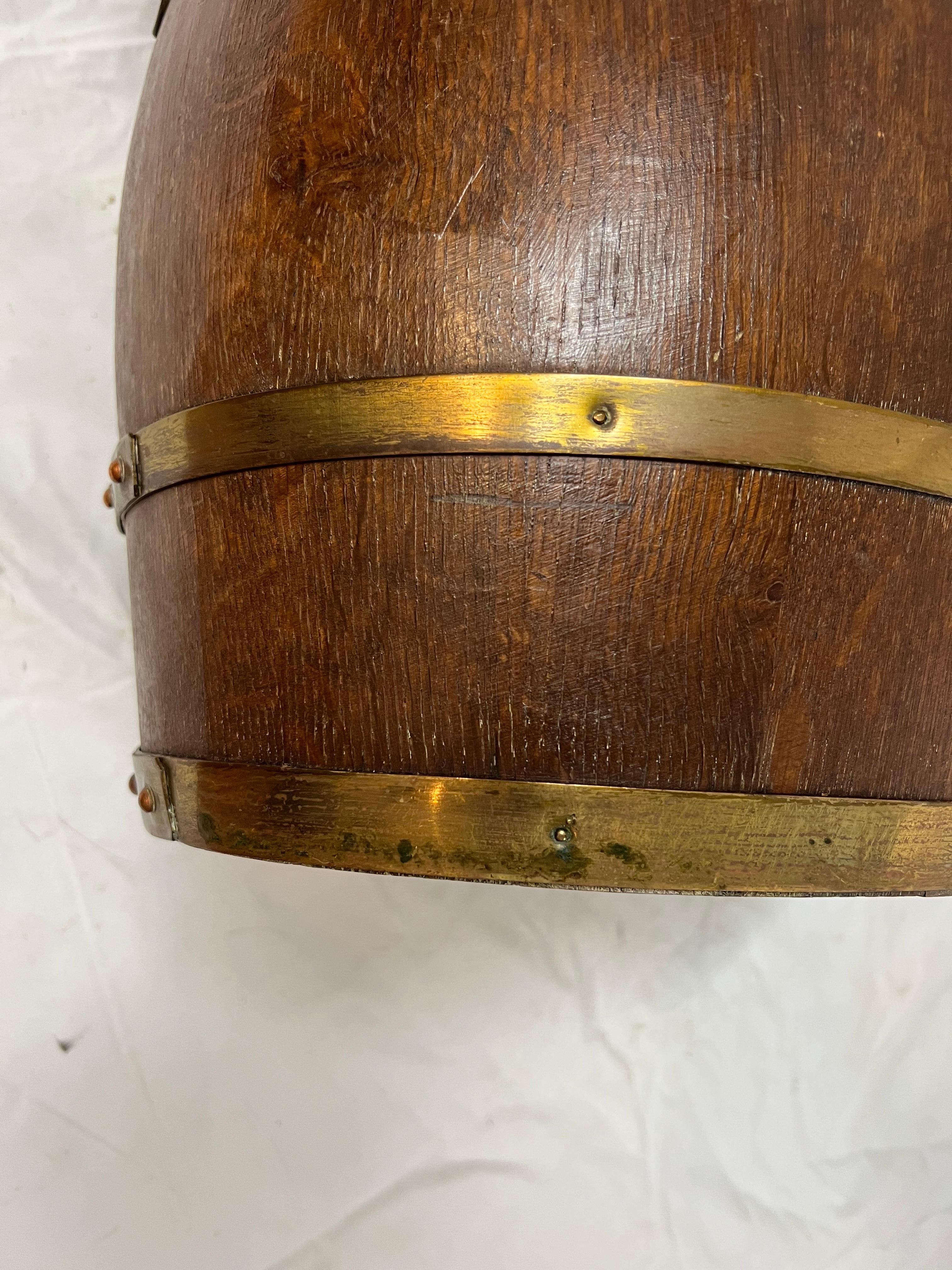 Antique Oak and Brass Barrell Pitcher or Umbrella Holder For Sale 1