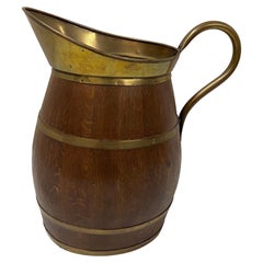 Antique Oak and Brass Barrell Pitcher or Umbrella Holder