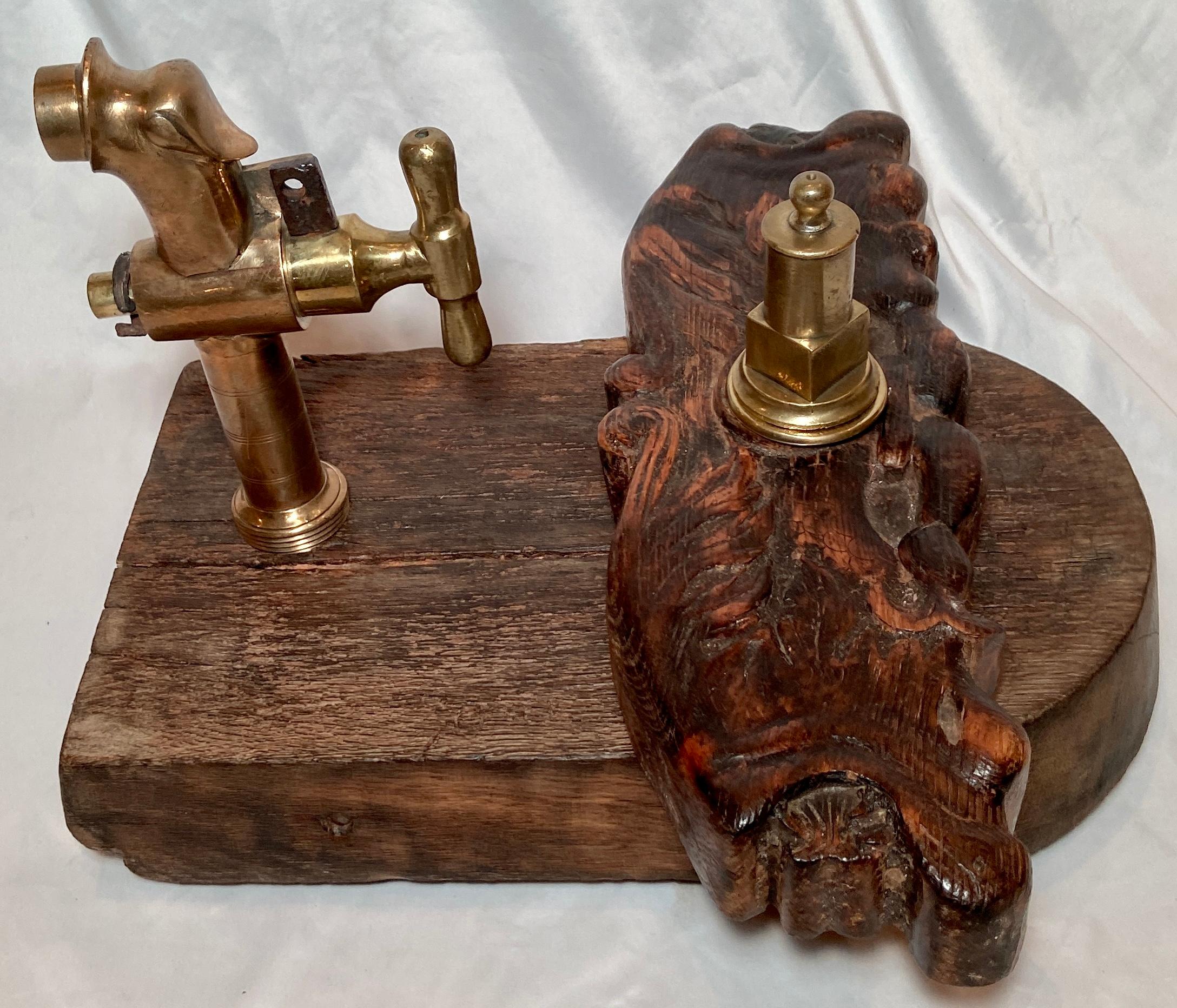 Antique oak and brass beer or wine dispenser, Circa 1870s.