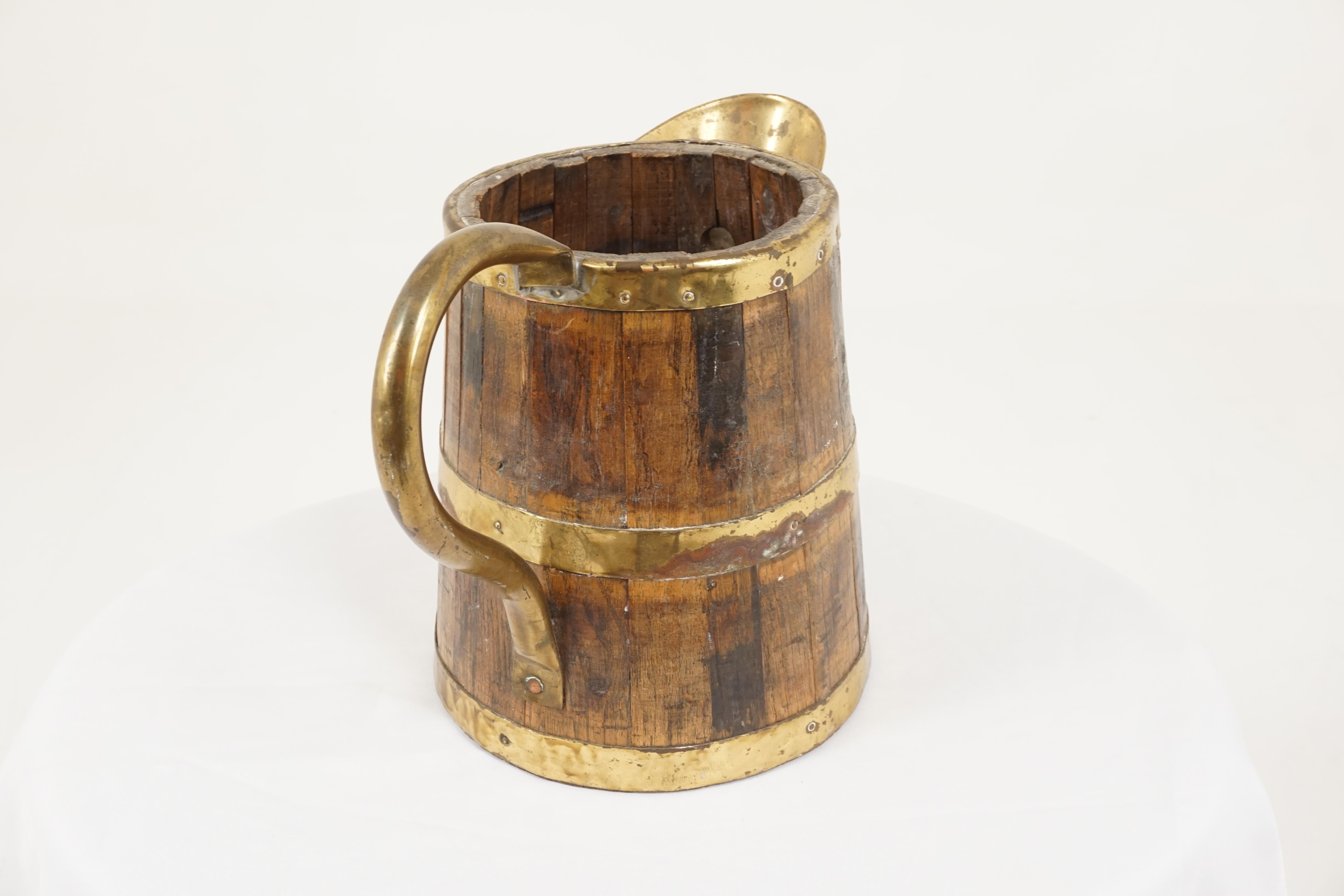 Early 20th Century Antique Oak and Brass Bound Jug, Scotland, 1910