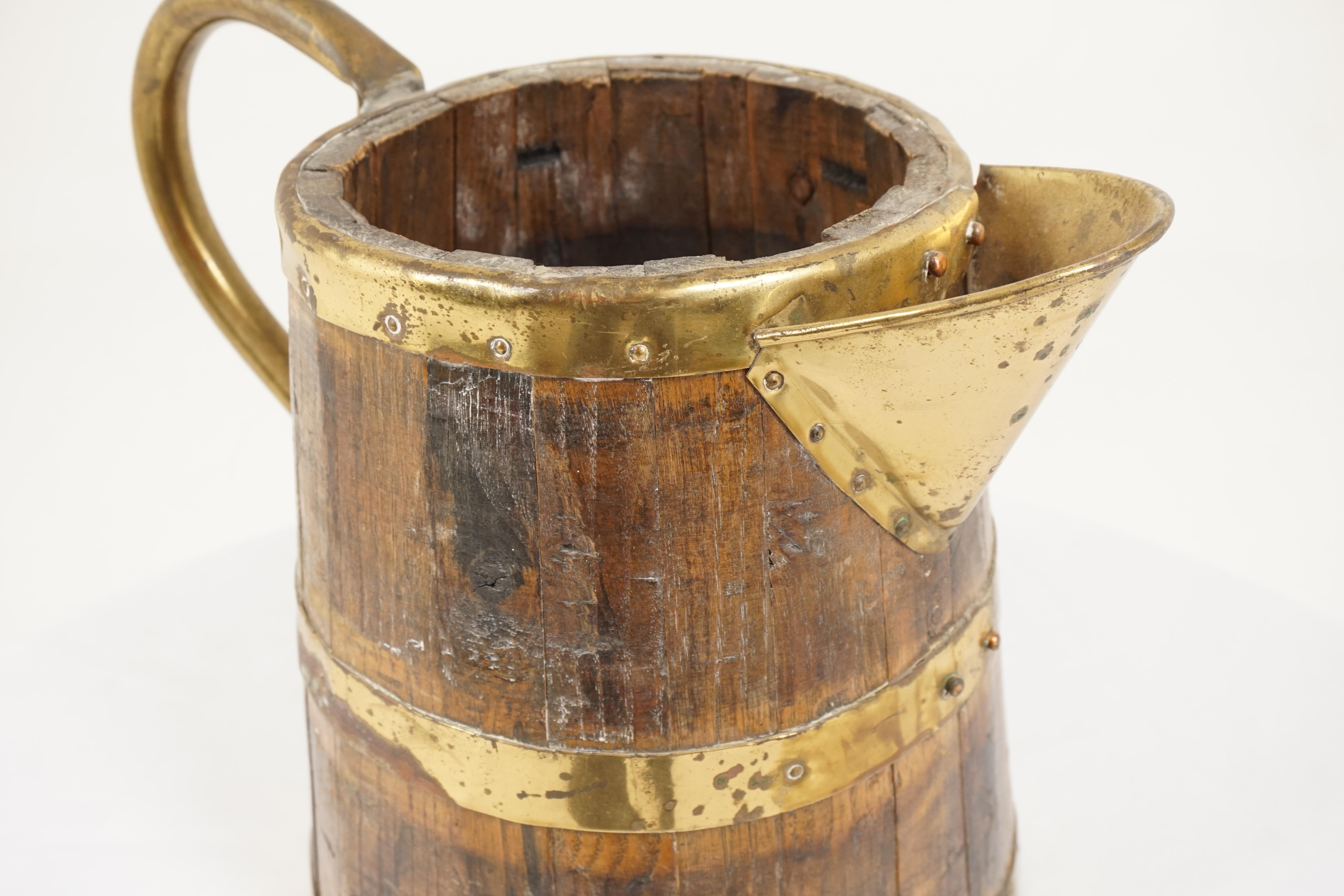 Antique Oak and Brass Bound Jug, Scotland, 1910 1