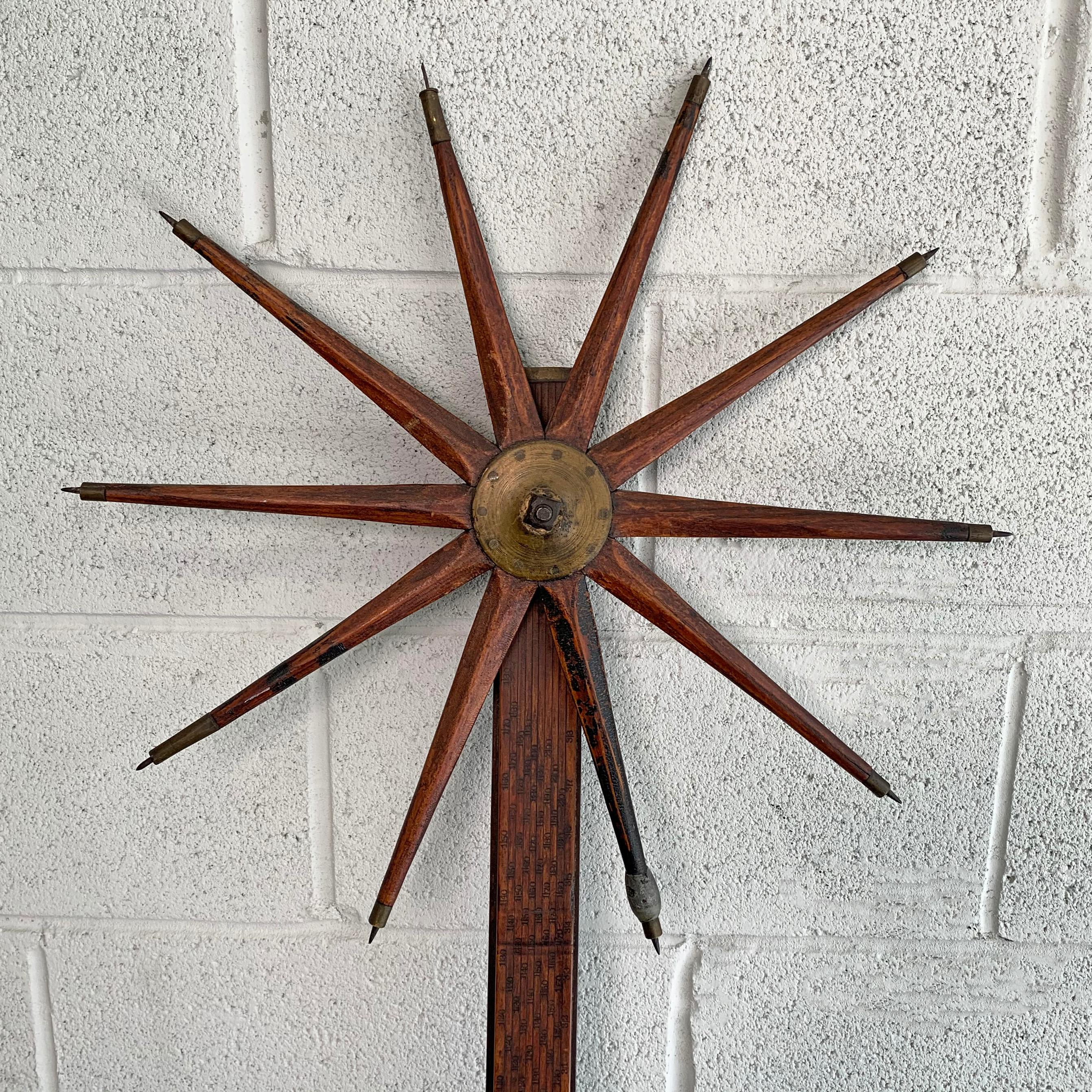Industrial Antique Oak and Brass Lumber Caliper by William Greenlief For Sale