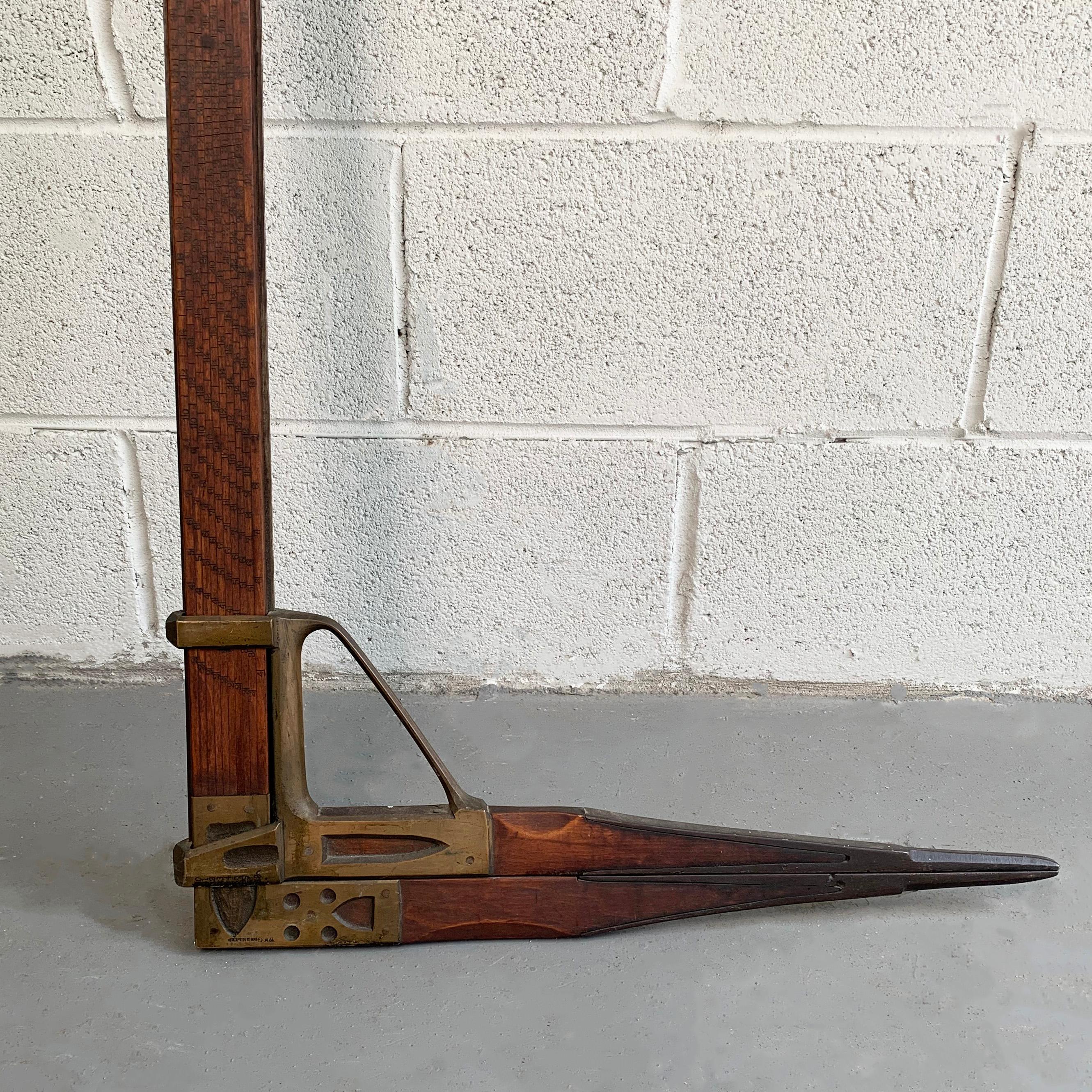 American Antique Oak and Brass Lumber Caliper by William Greenlief For Sale