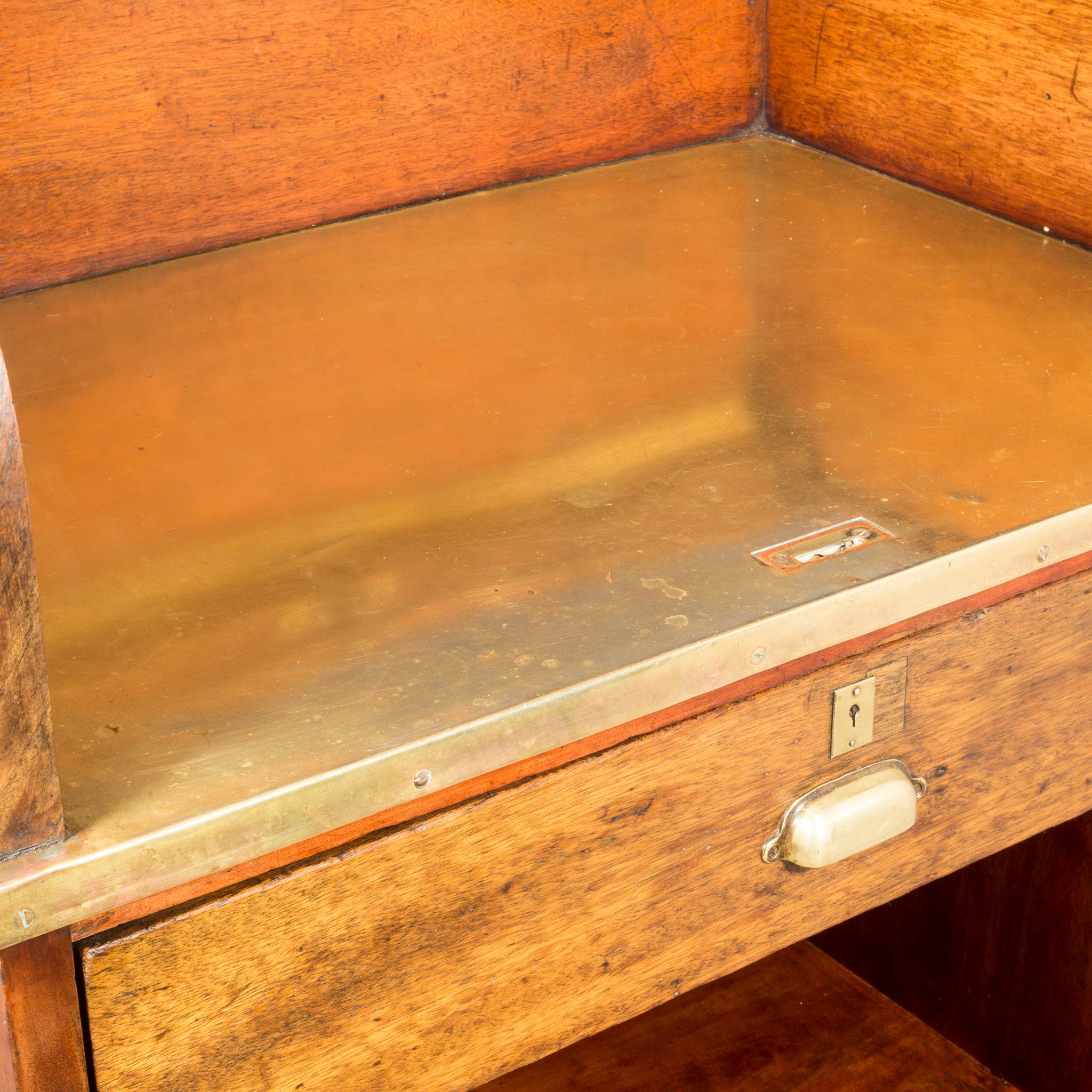Antique Oak and Brass Rolltop Desk, circa 1930 4