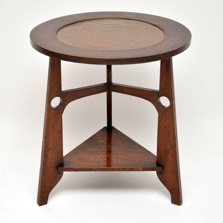 Antique Oak and Copper Arts and Crafts Side Table at 1stDibs