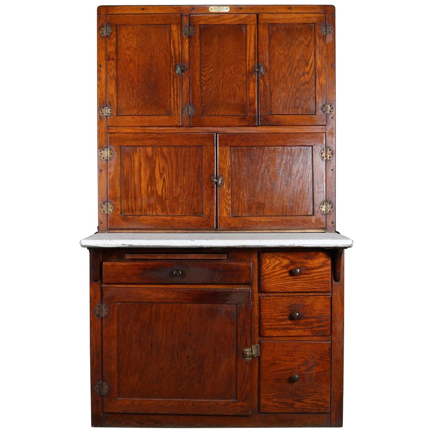 Antique Oak and Enamel Authentic Indiana Hoosier Cabinet, circa 1910