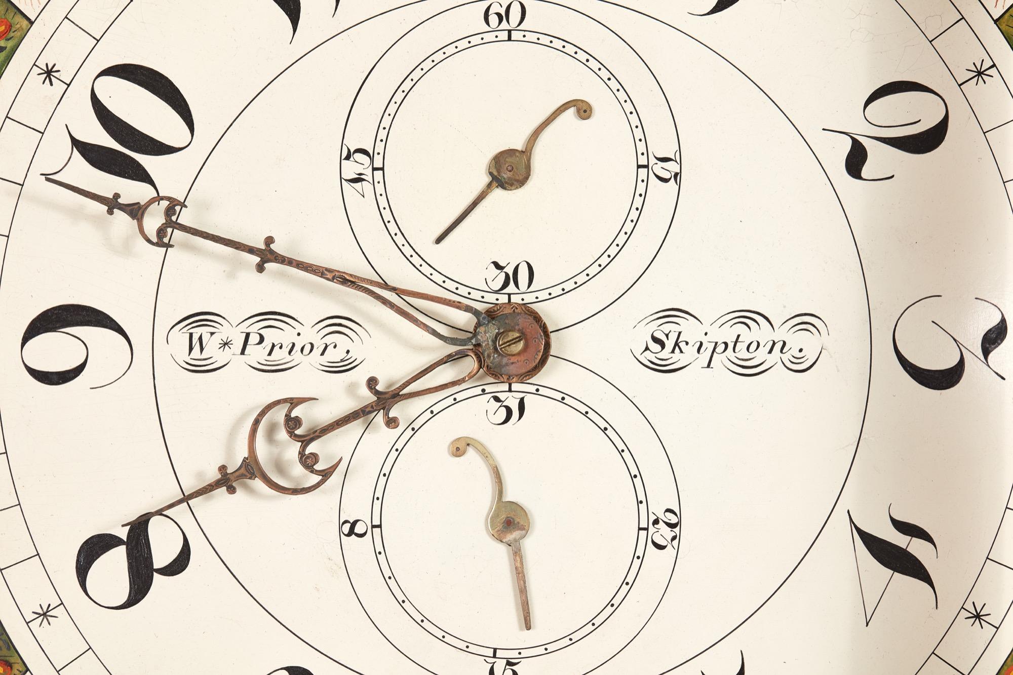 Horloge de grand-père ancienne en chêne et acajou par W Prior Skipton en vente 4