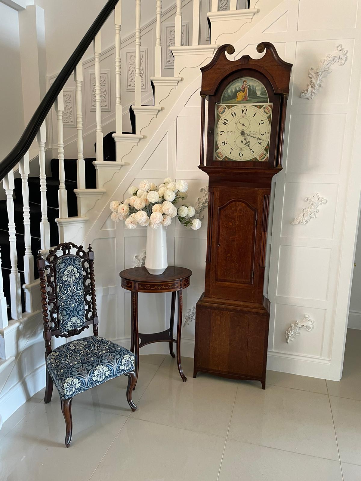 Anglais Horloge de grand-père ancienne en chêne et acajou par W Prior, Skipton en vente