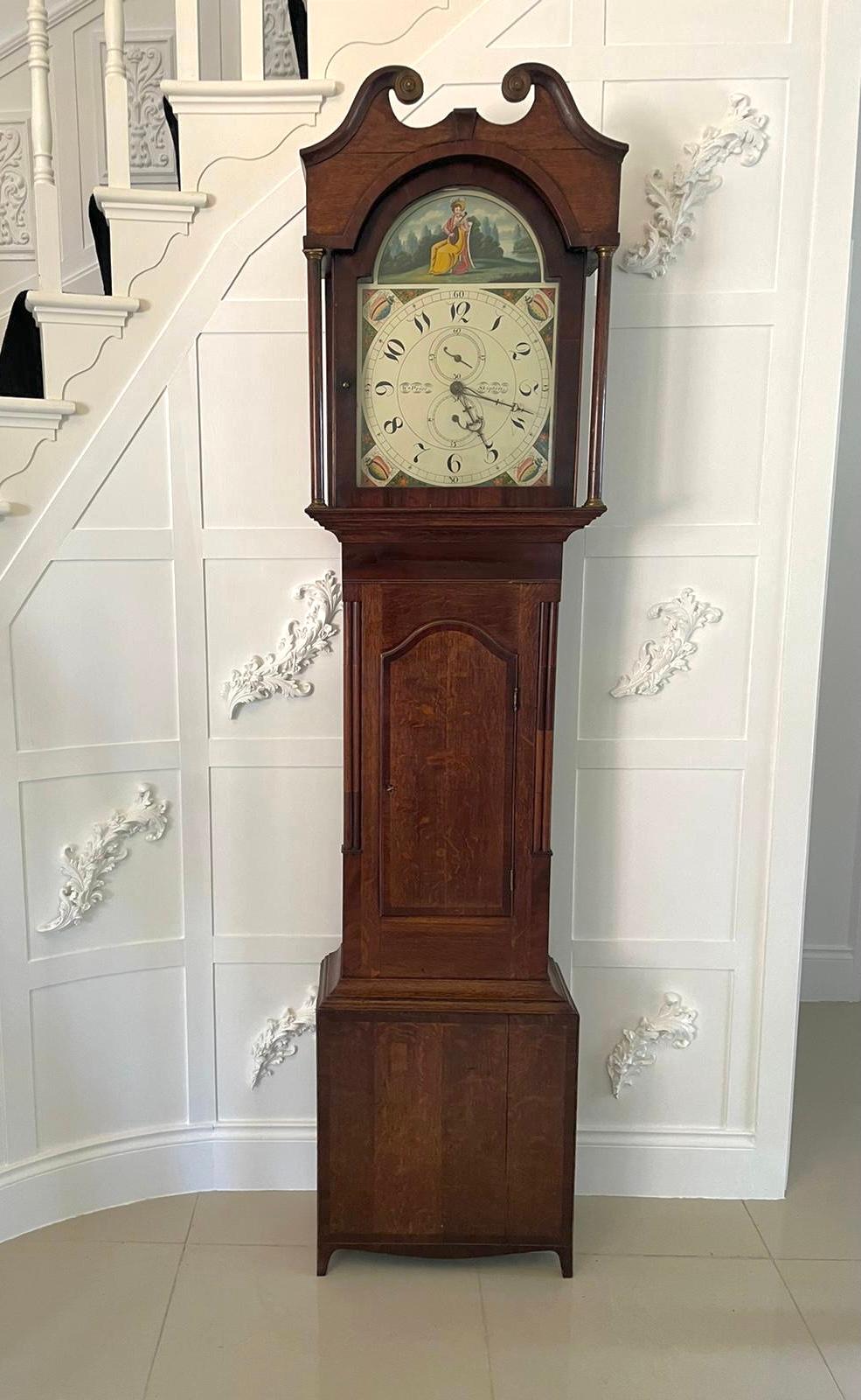 Horloge de grand-père ancienne en chêne et acajou par W Prior, Skipton Bon état - En vente à Suffolk, GB