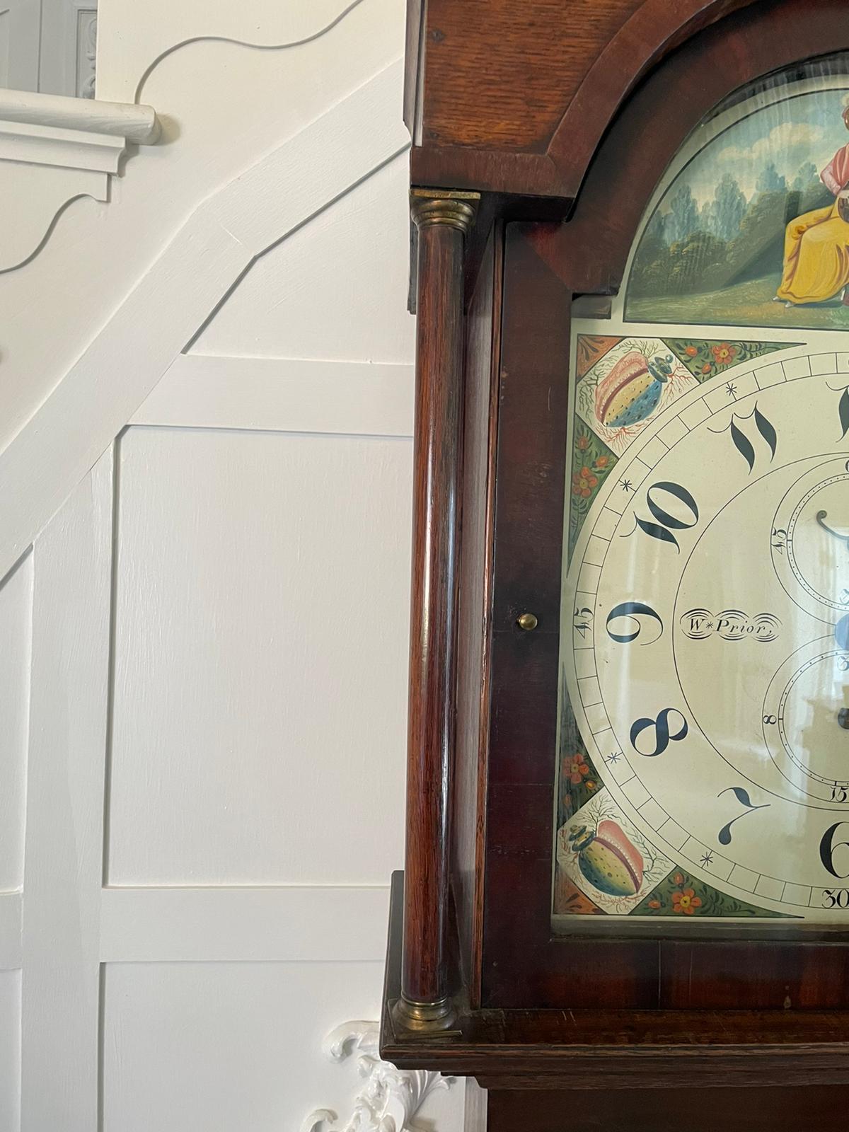 English Antique Oak and Mahogany Grandfather Clock by W Prior, Skipton For Sale