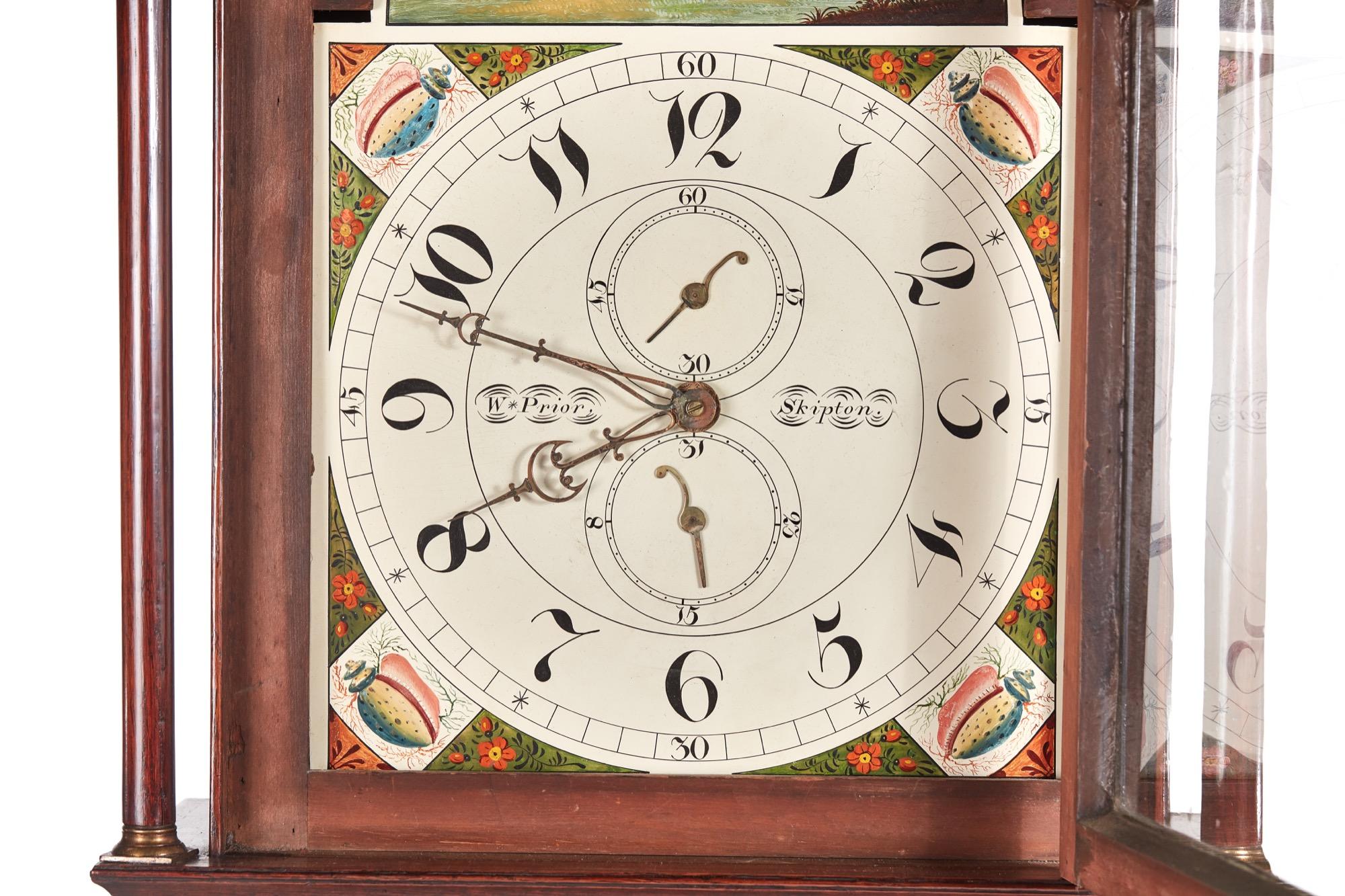 Horloge de grand-père ancienne en chêne et acajou par W Prior Skipton en vente 2