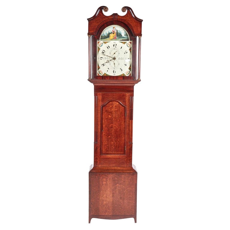Antique Oak and Mahogany Grandfather Clock by W Prior Skipton For Sale