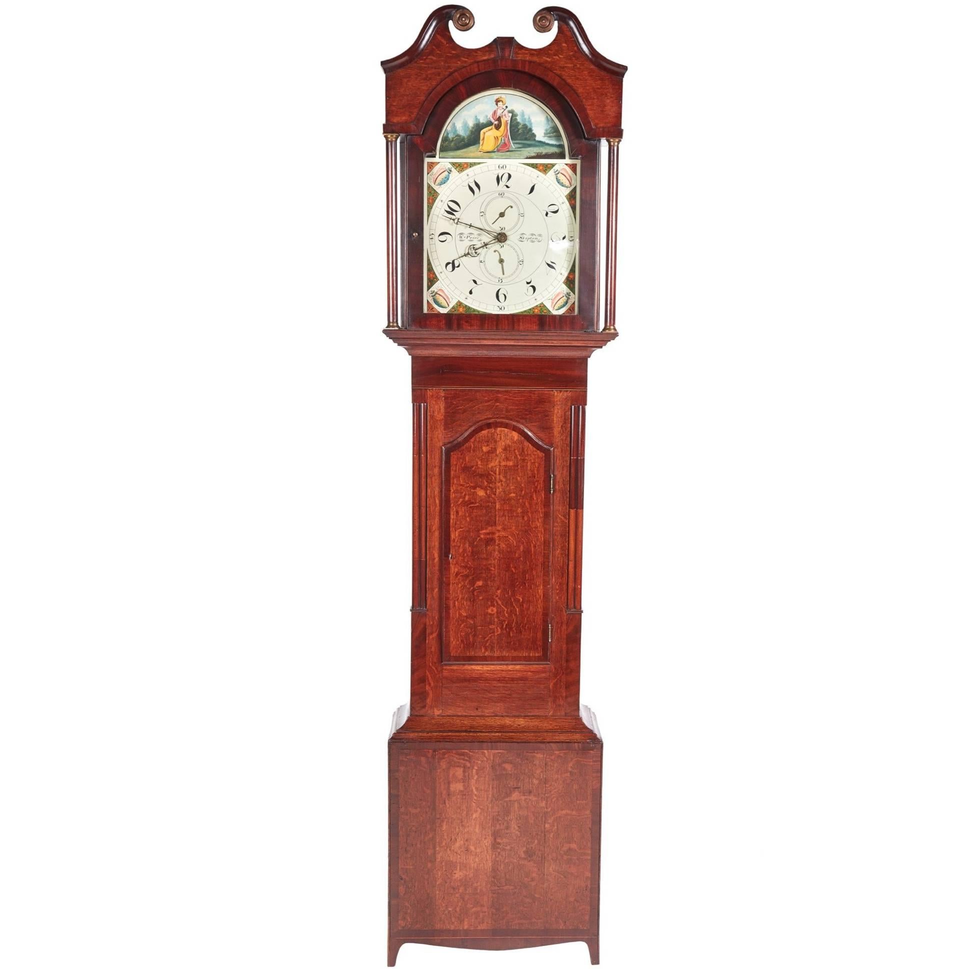 Antique Oak and Mahogany Grandfather Clock by W Prior Skipton For Sale